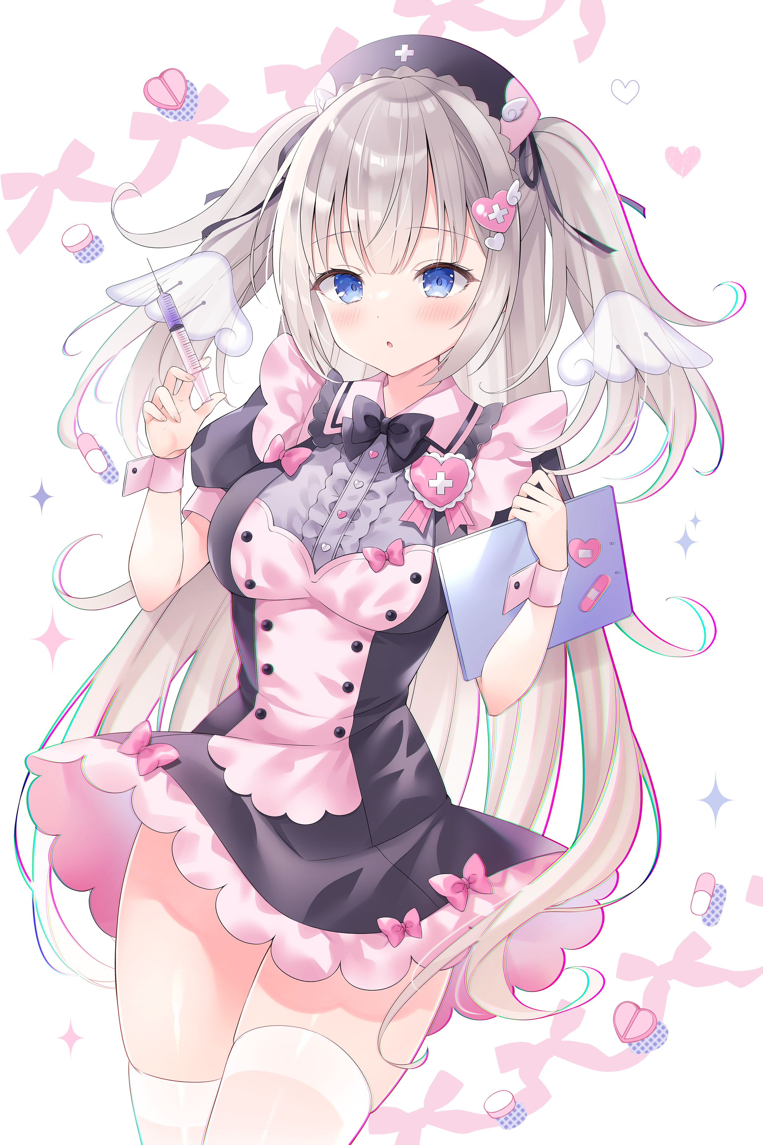 Anime nurse girl with blue eyes holding a syringe HD Phone Wallpaper