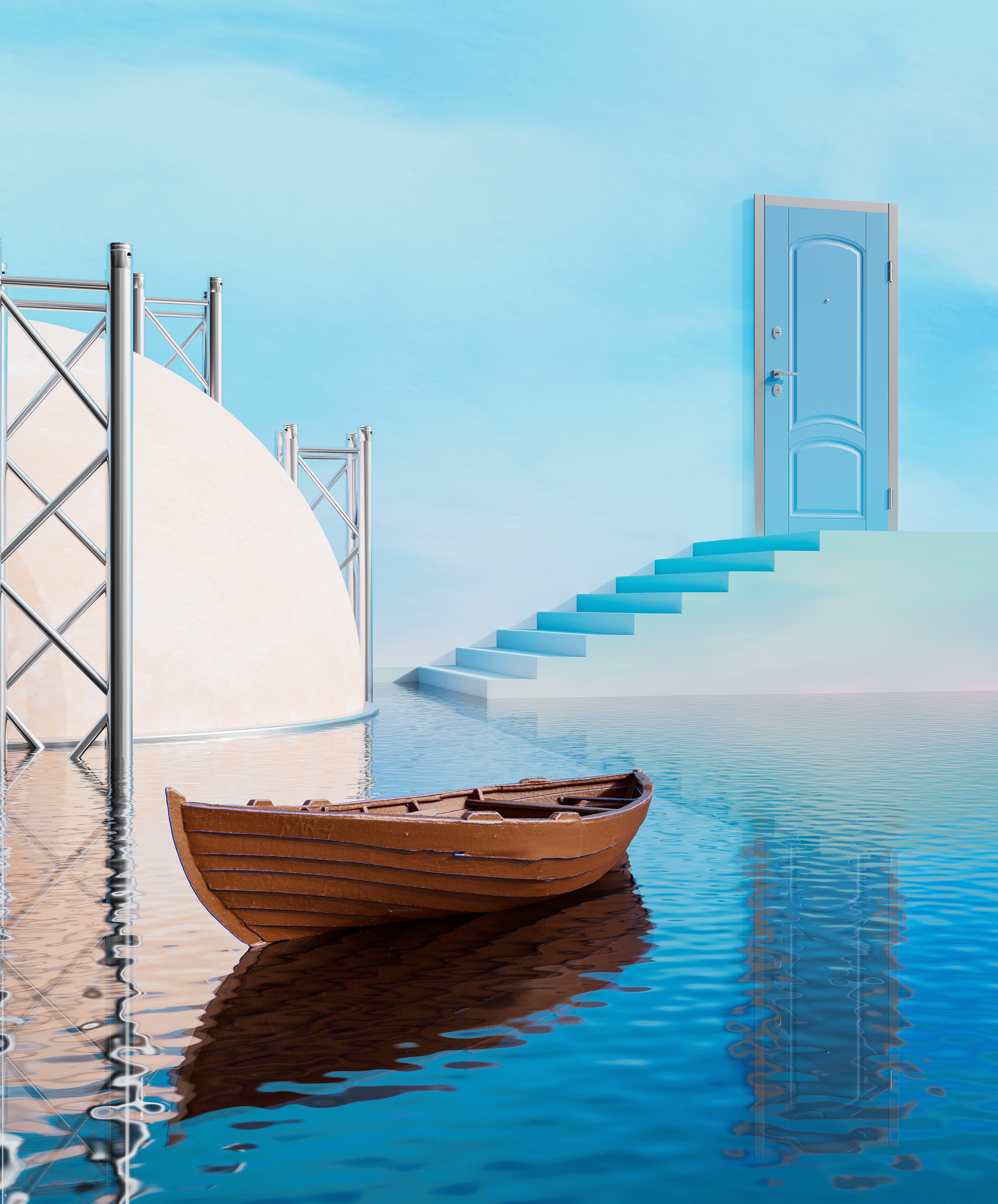 The Truman Show CGI with a boat and stairs HD Phone Wallpaper