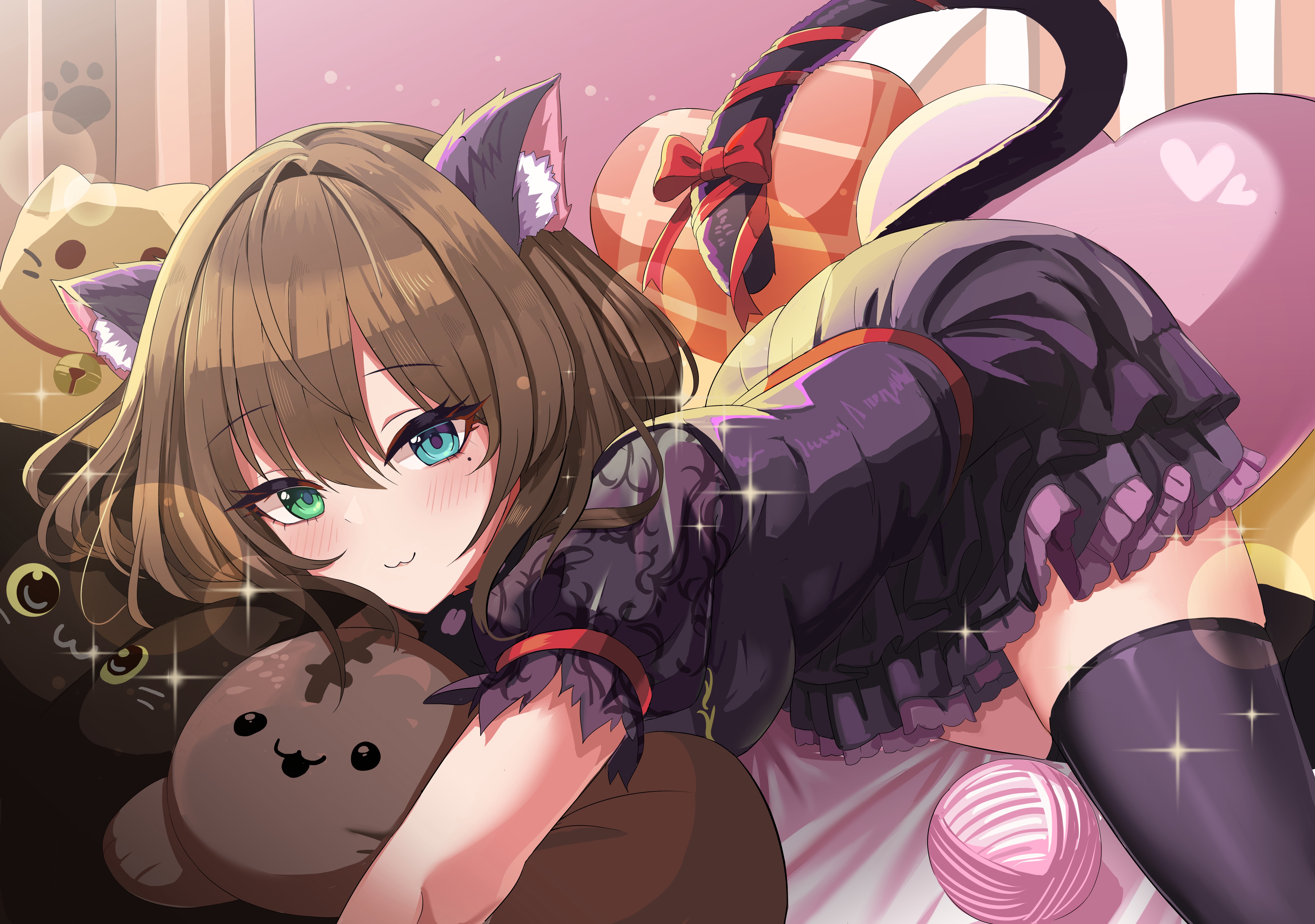Cat girl with blue eyes and cat ears HD Wallpaper