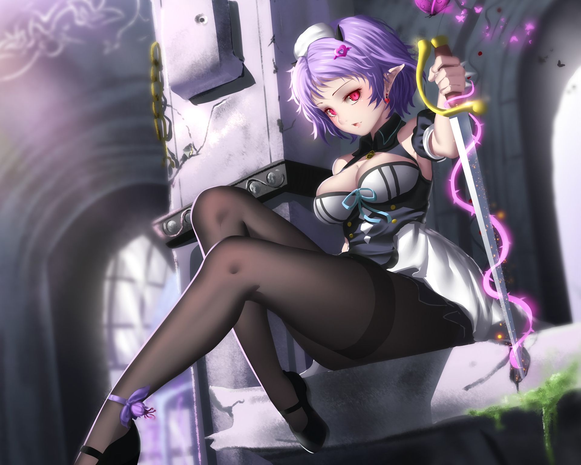 Vampire girl with sword in castle HD Wallpaper