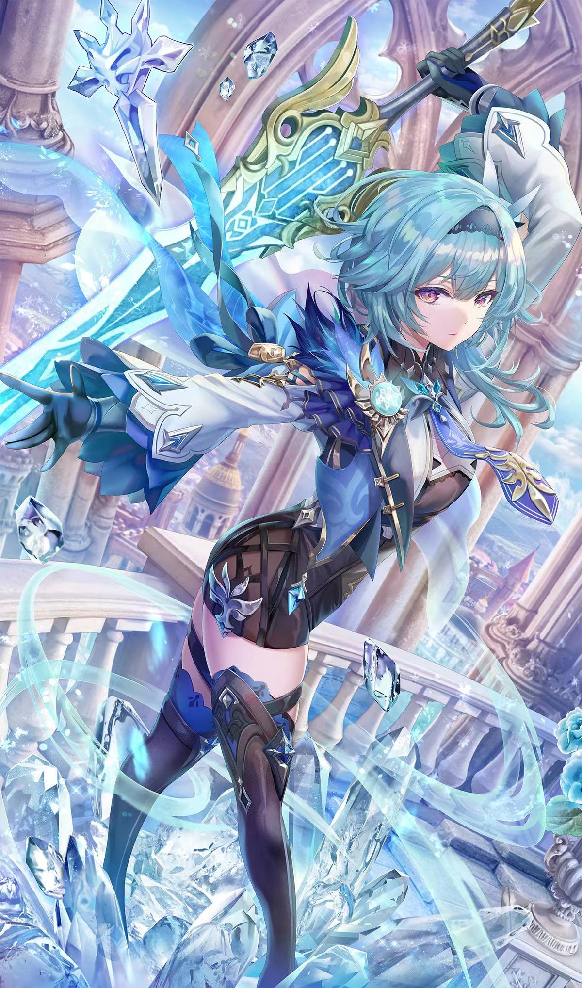 Eula from Genshin Impact with a sword HD Phone Wallpaper