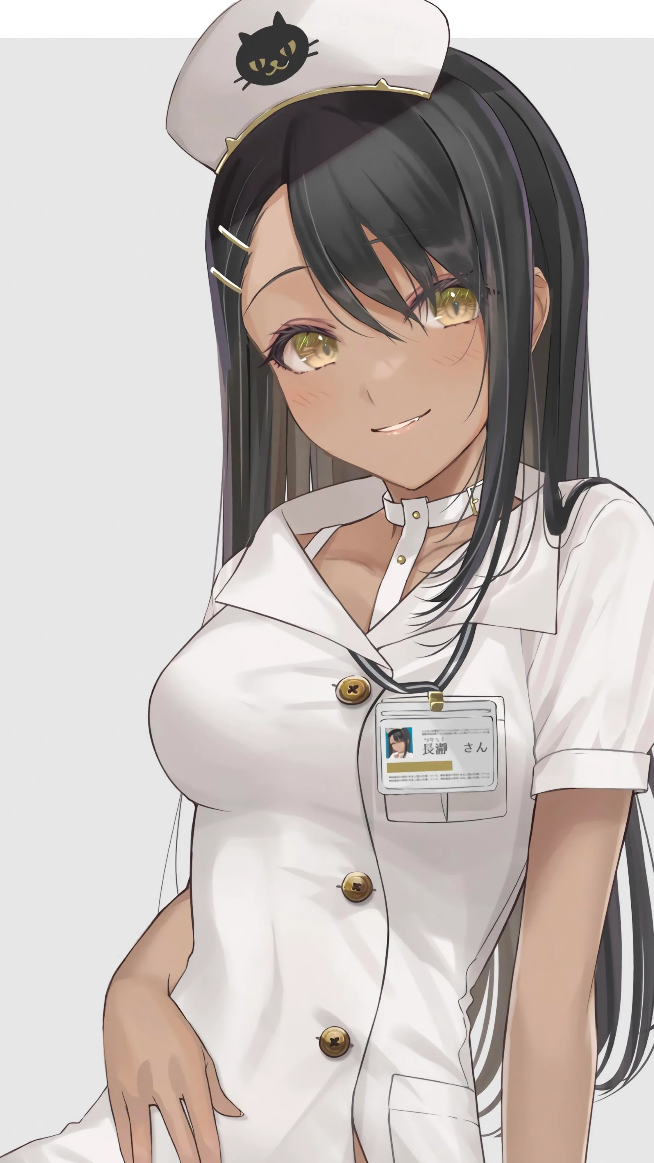 Nagatoro Hayase in a nurse outfit with a cat emblem HD Phone Wallpaper