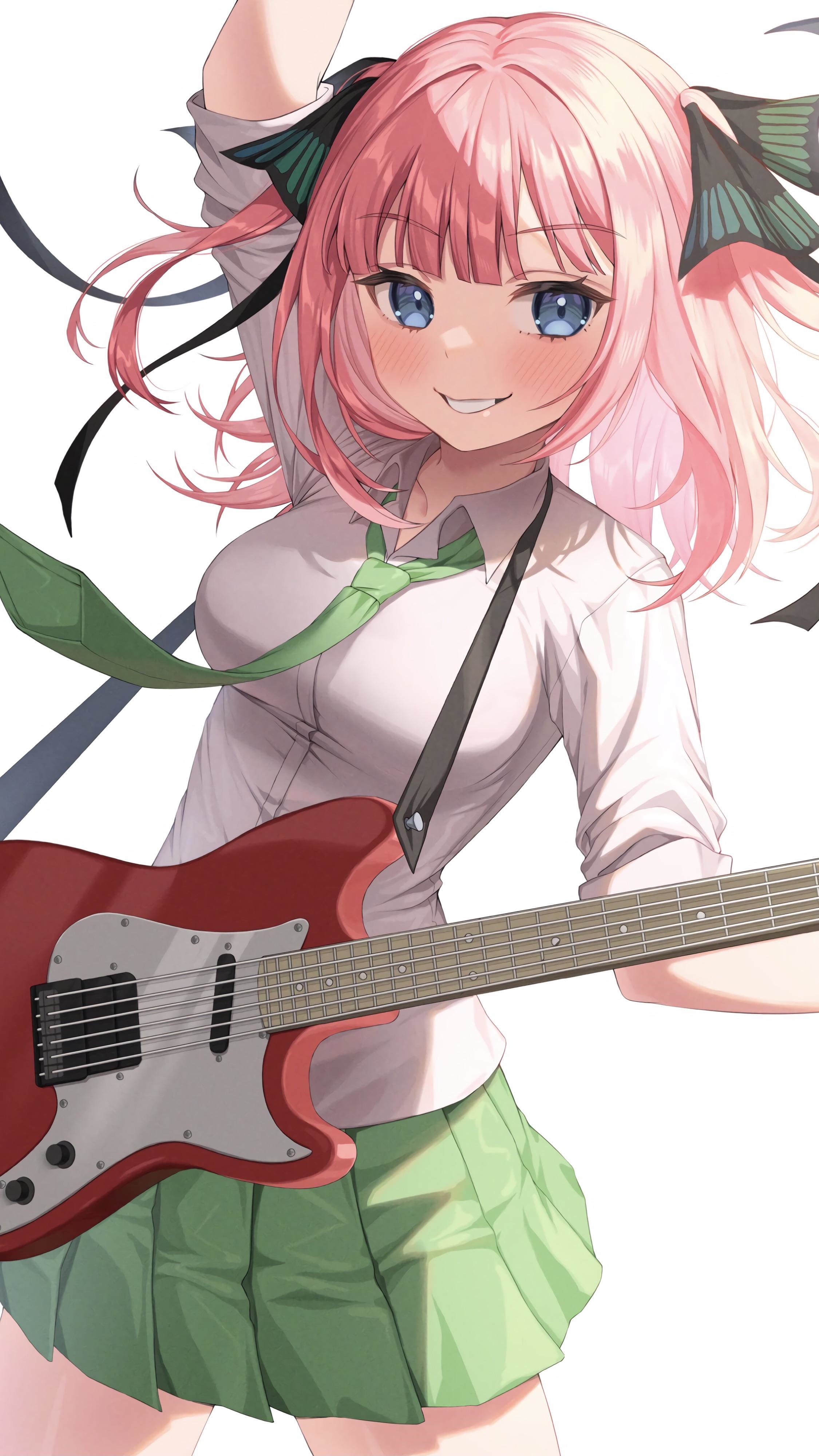Nakano Nino from 5-toubun no Hanayome playing guitar HD Phone Wallpaper