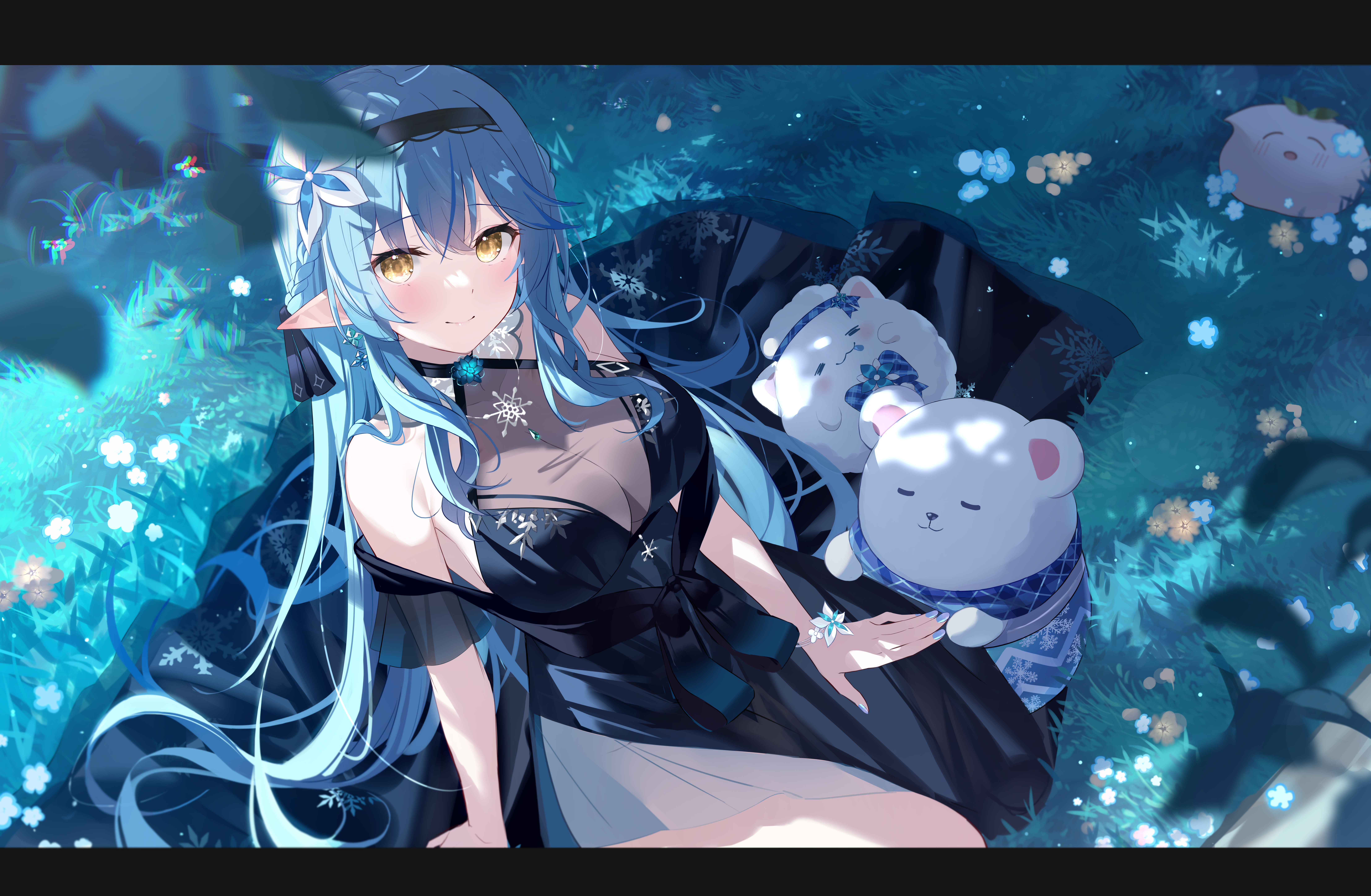 4K Yukihana Lamy with plushies in a forest HD Wallpaper