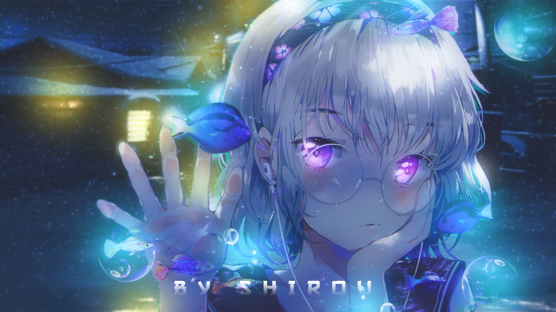 Anime girl with white hair and glasses HD Wallpaper