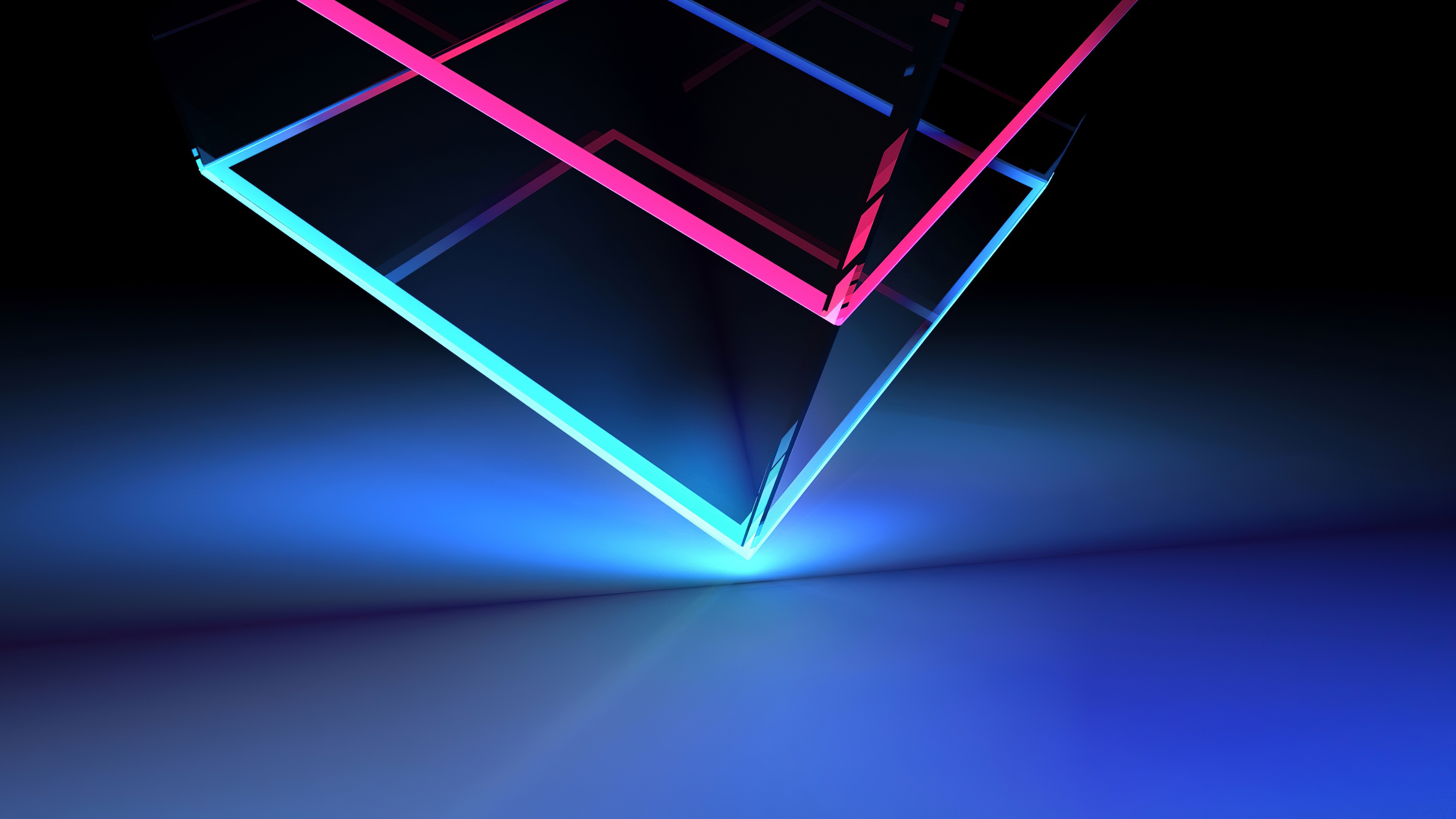Abstract neon cube with blue and pink lights HD Wallpaper