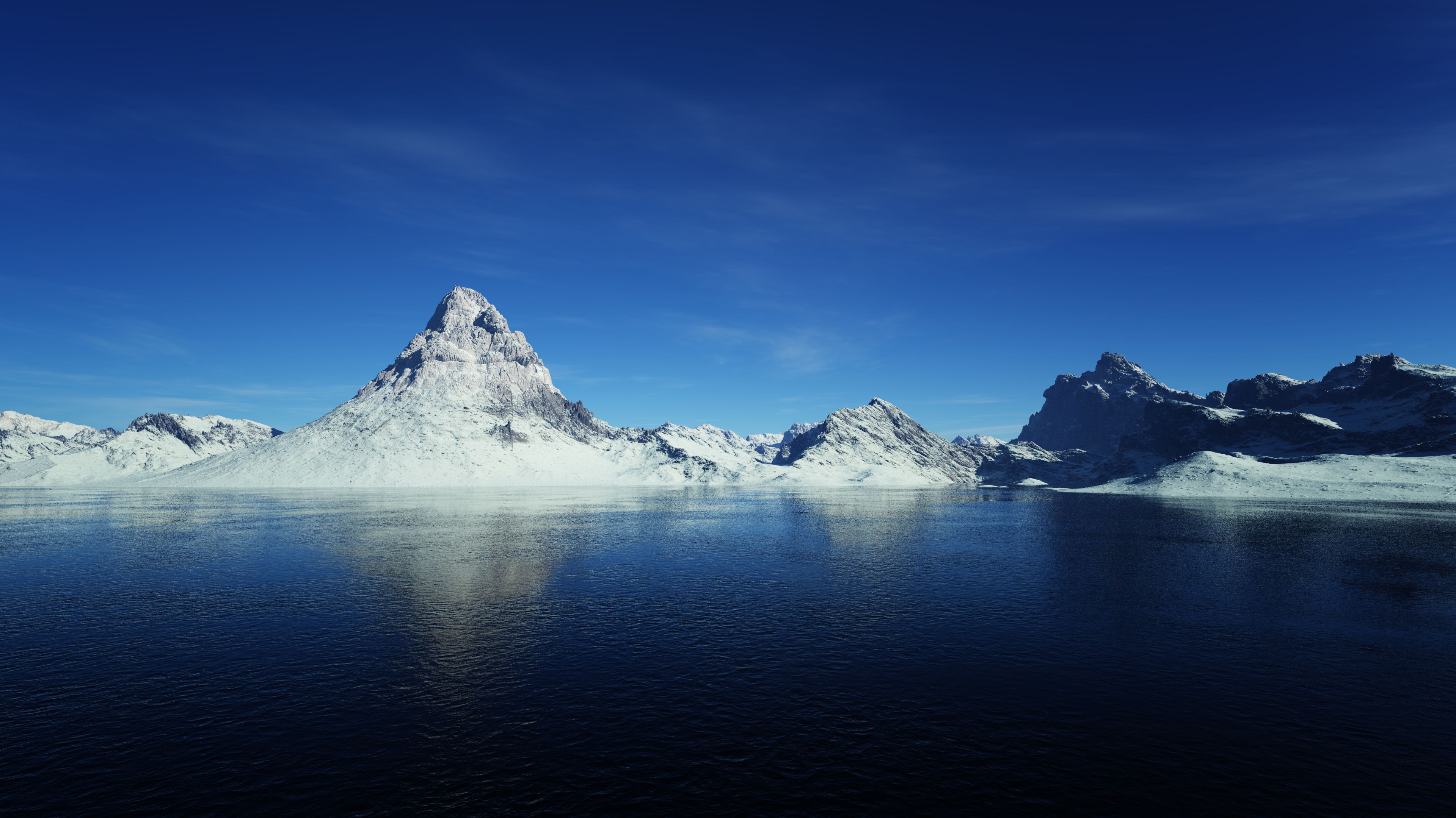 4K snow-capped mountains reflected in water HD Wallpaper