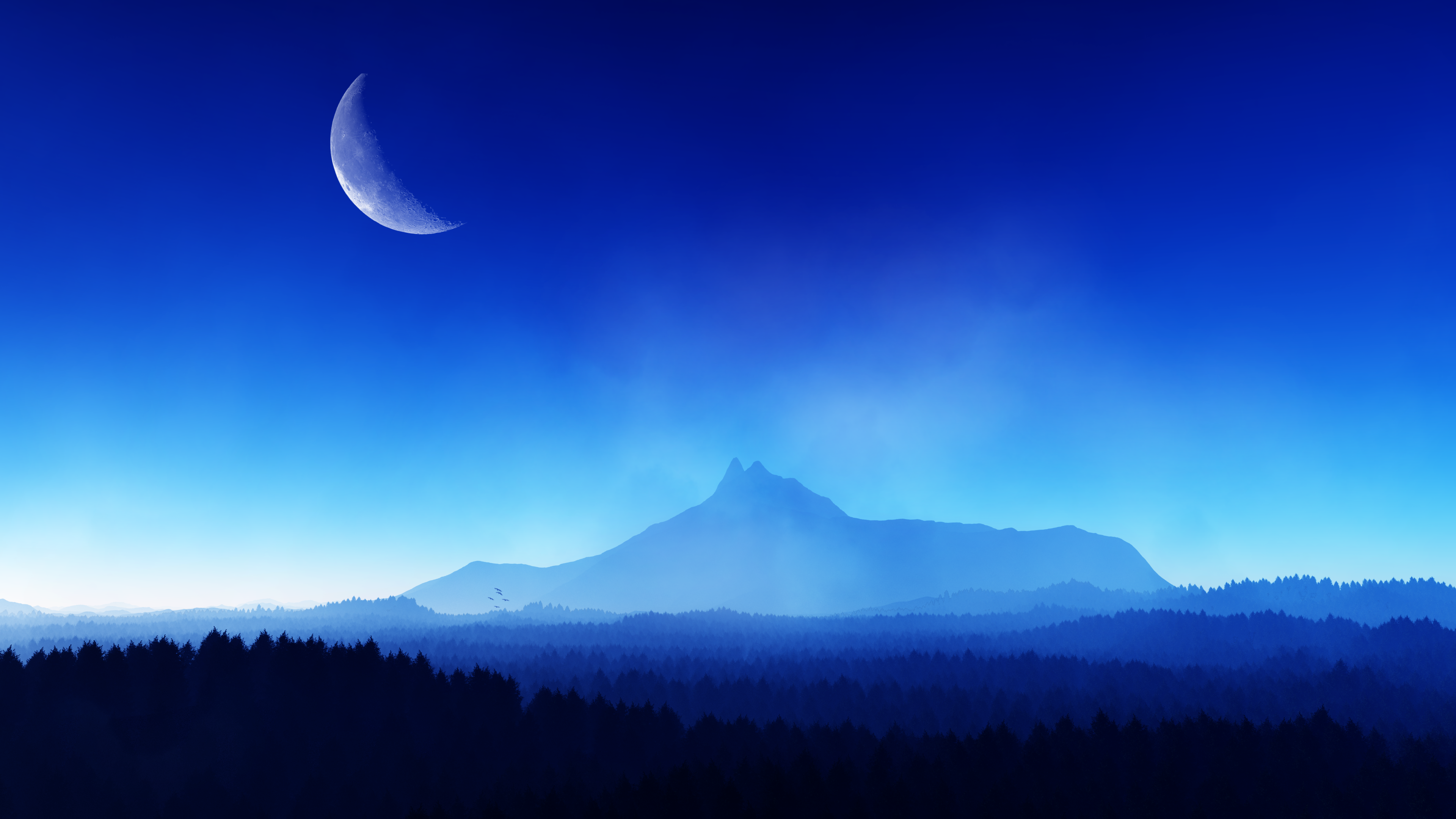 4K Moonlit Mountain Landscape with Forest HD Wallpaper