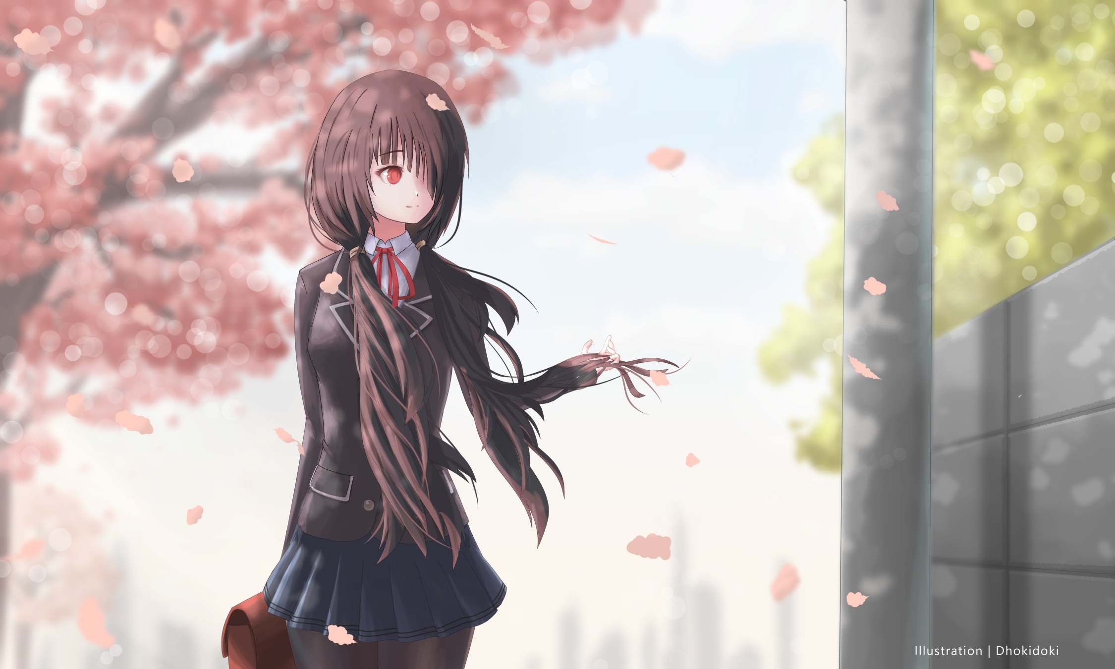 Kurumi Tokisaki from Date A Live under cherry blossoms HD Wallpaper