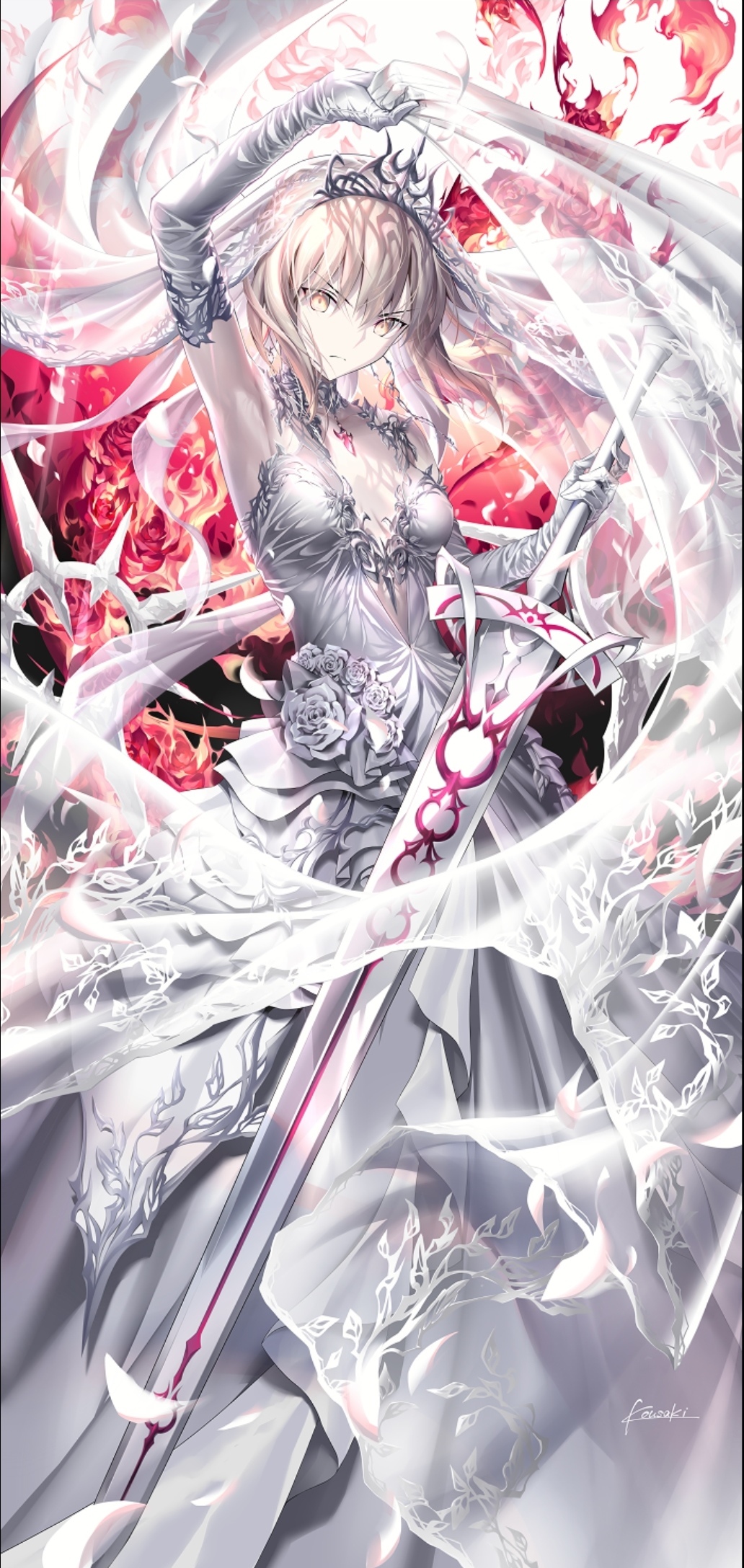 Artoria Pendragon in a Wedding Dress with a Sword HD Phone Wallpaper