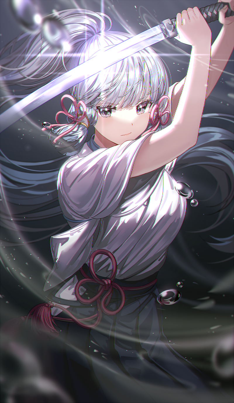 Kamisato Ayaka holding a sword HD Phone Wallpaper