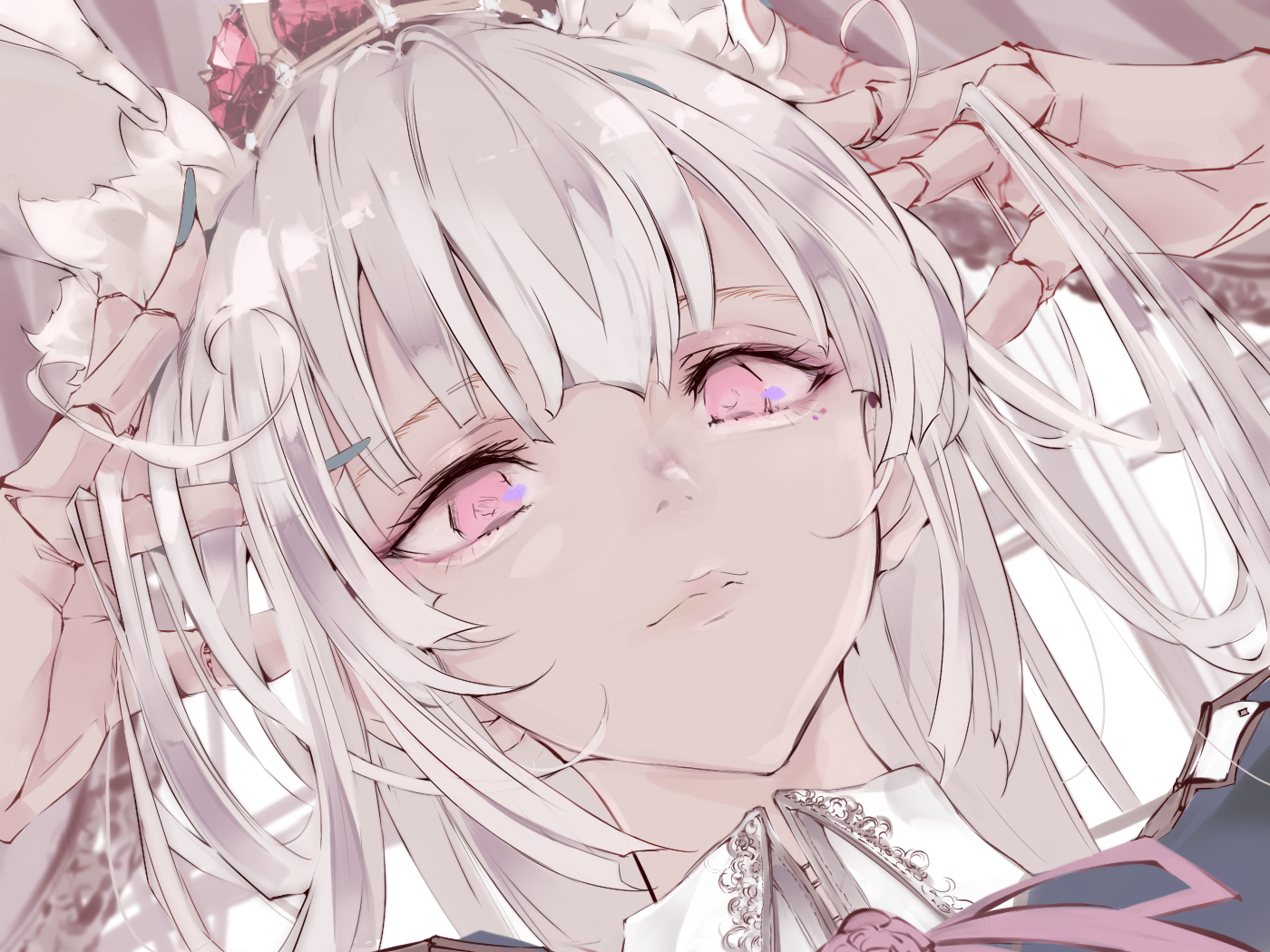Anime girl with pink eyes and white hair HD Wallpaper