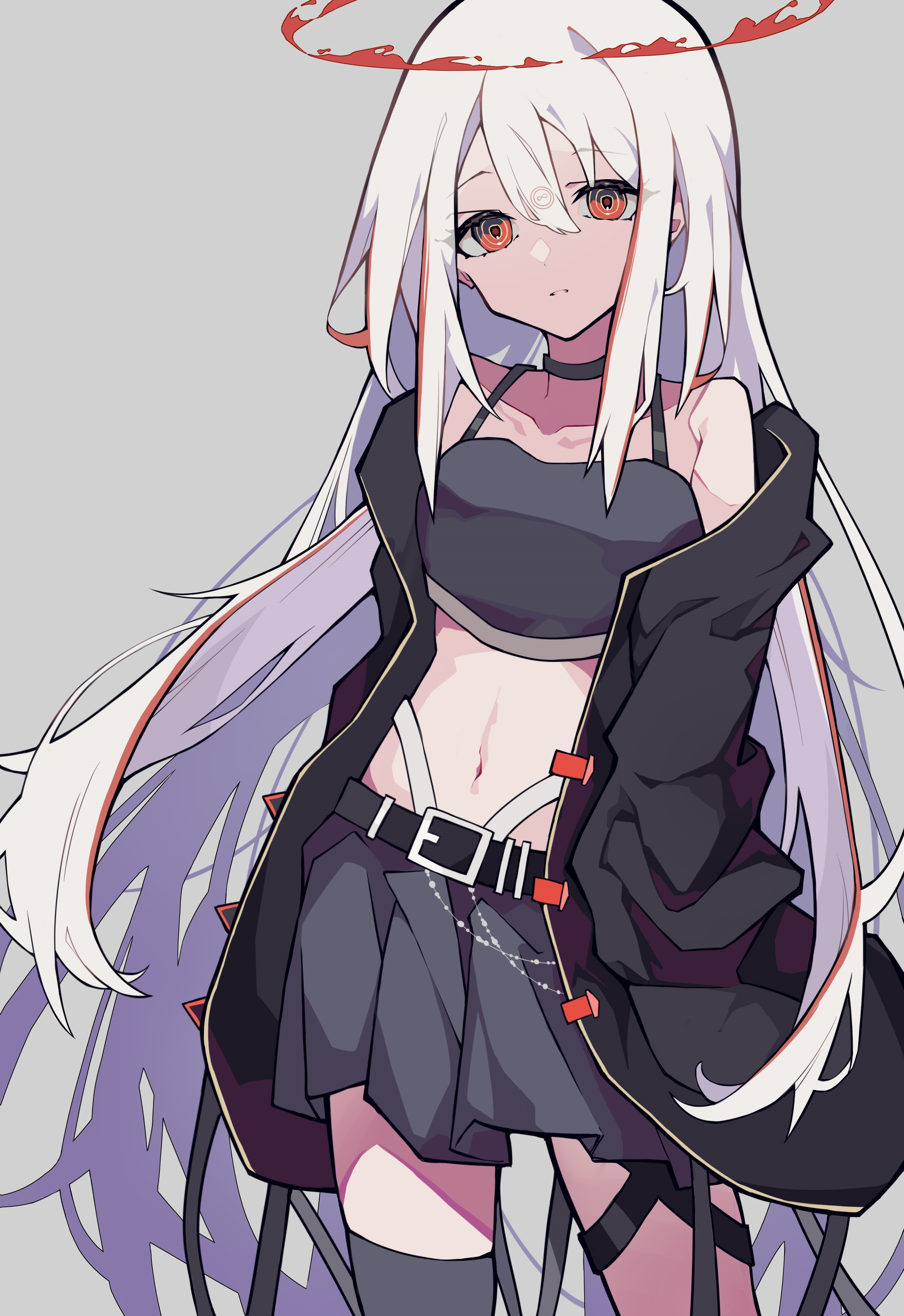 Anime girl with white hair and red eyes HD Phone Wallpaper