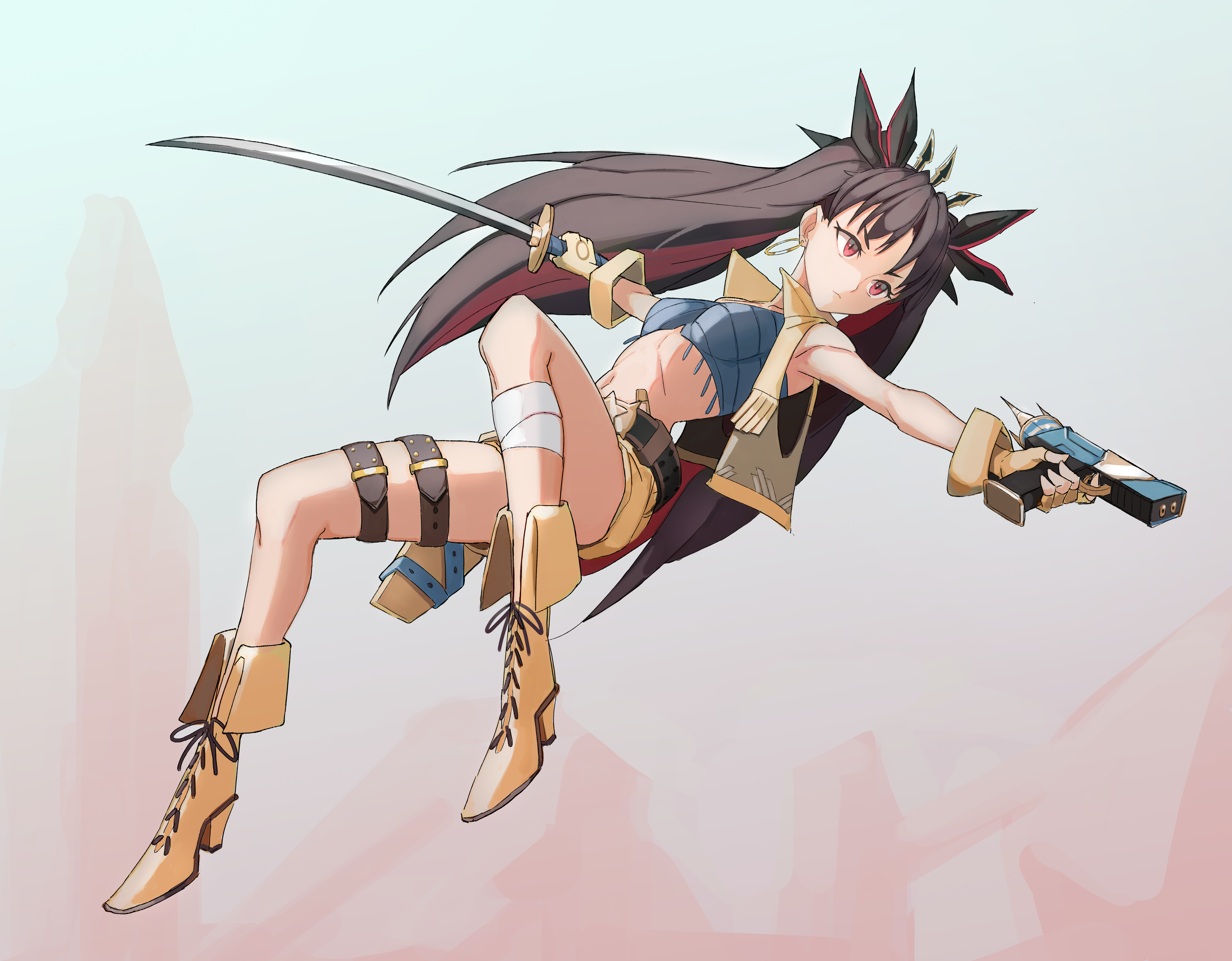 Anime girl with sword and gun HD Wallpaper