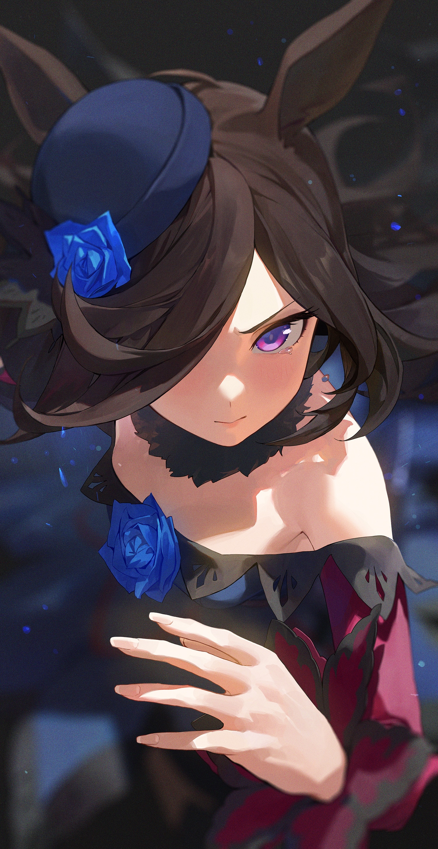 Rice Shower from Uma Musume Pretty Derby with blue roses HD Phone Wallpaper