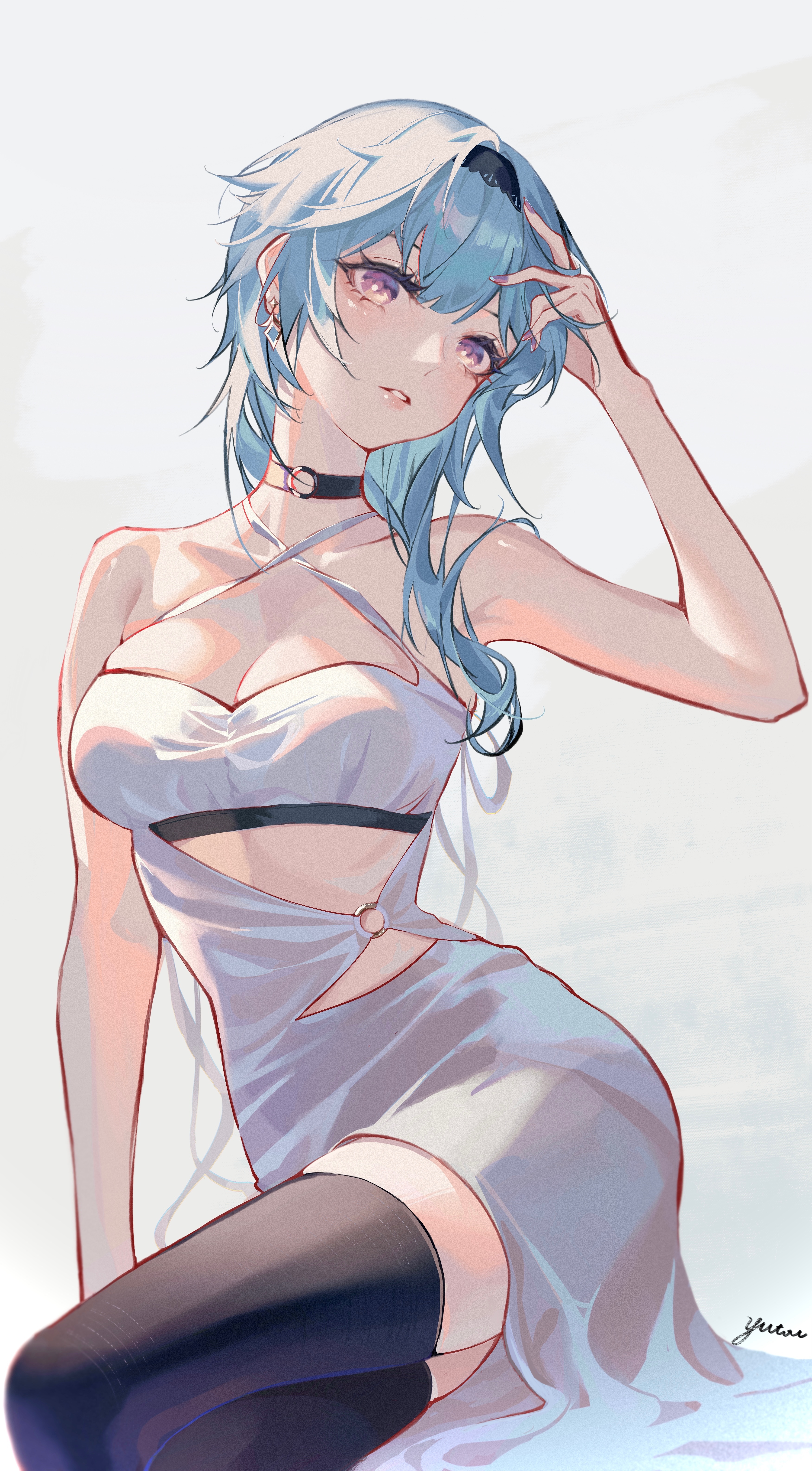 Eula from Genshin Impact in a white dress HD Phone Wallpaper