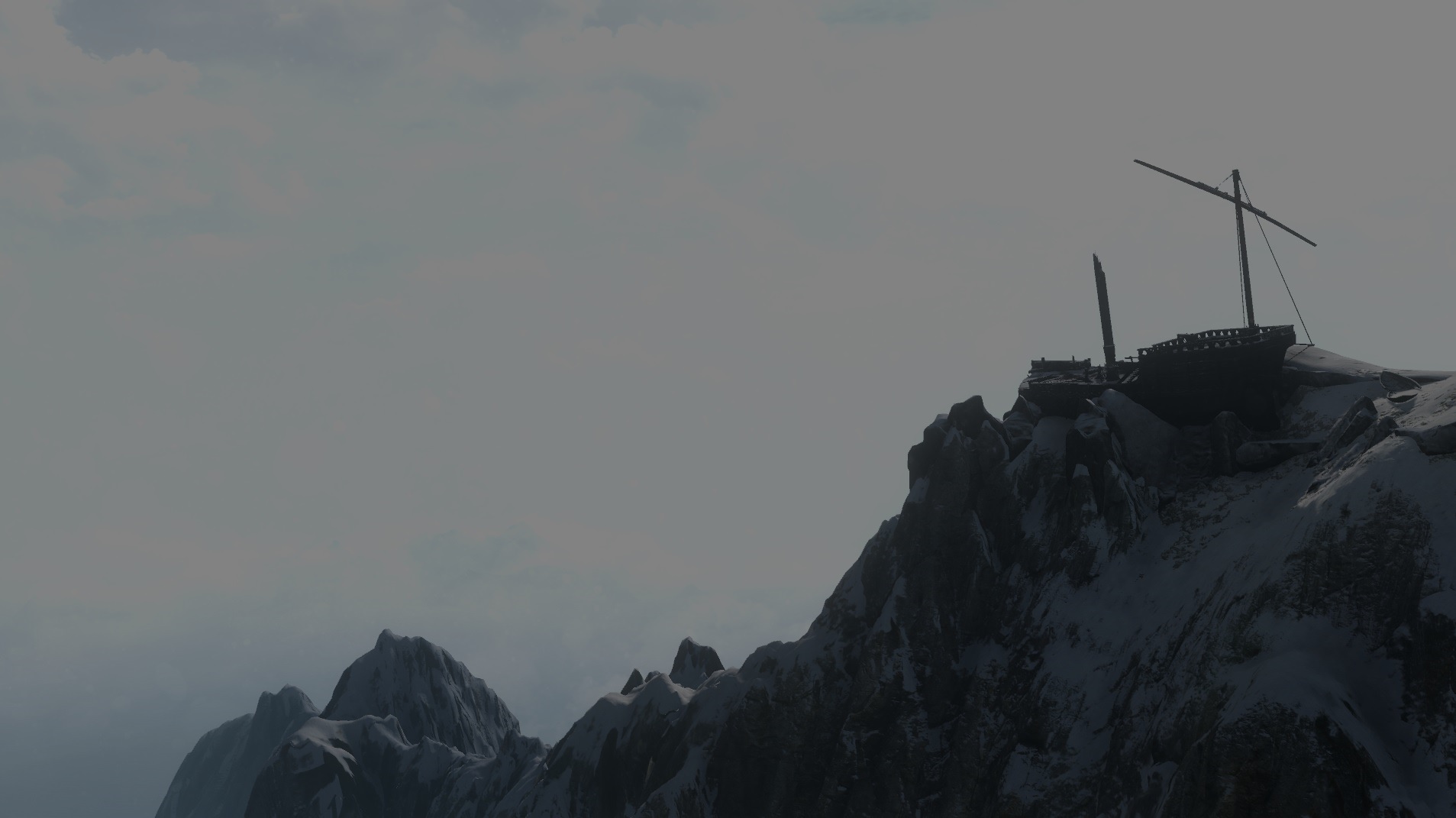 The Witcher 3: Wild Hunt shipwreck on a snowy mountain peak HD Wallpaper