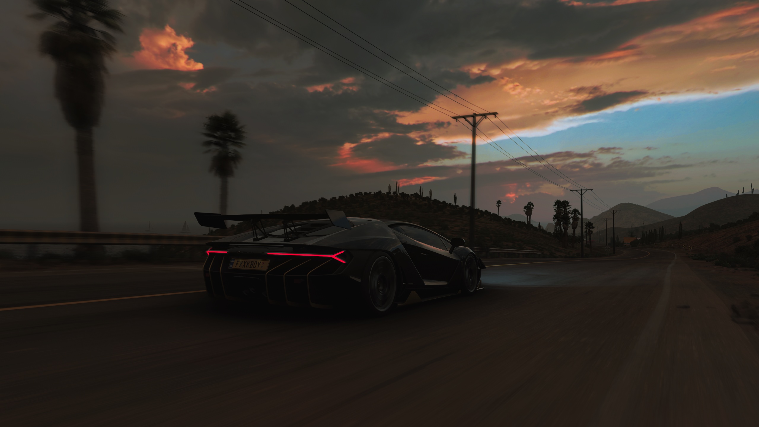 Lamborghini driving on a road at sunset HD Wallpaper