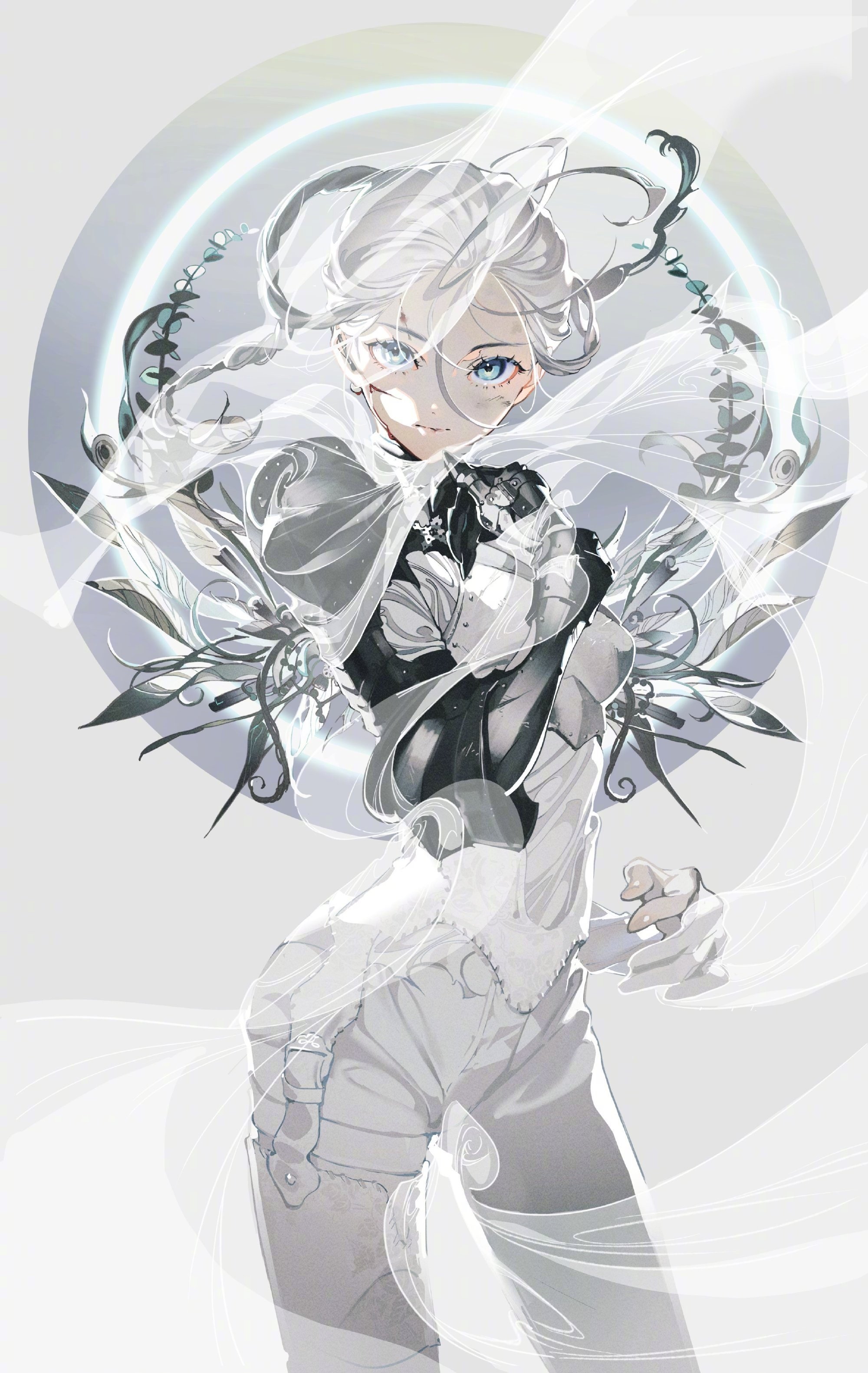 Anime girl with white hair and blue eyes HD Phone Wallpaper