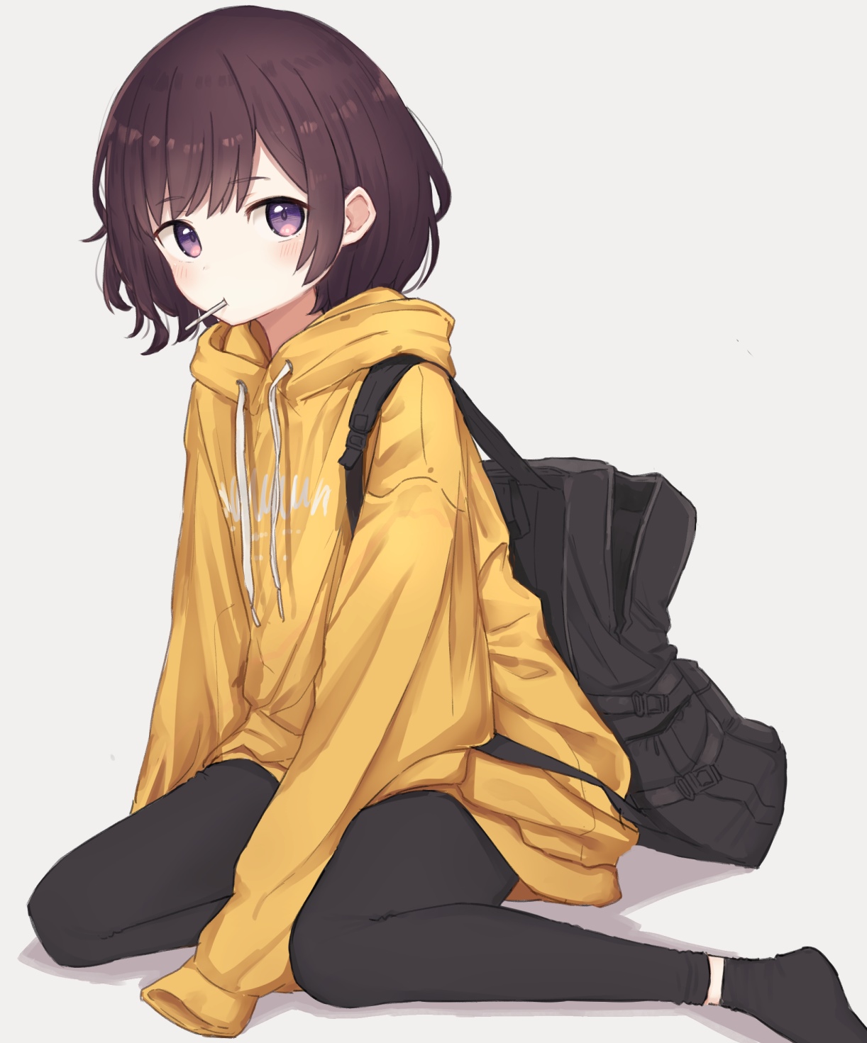 Girl with dark hair wearing a yellow hoodie HD Phone Wallpaper