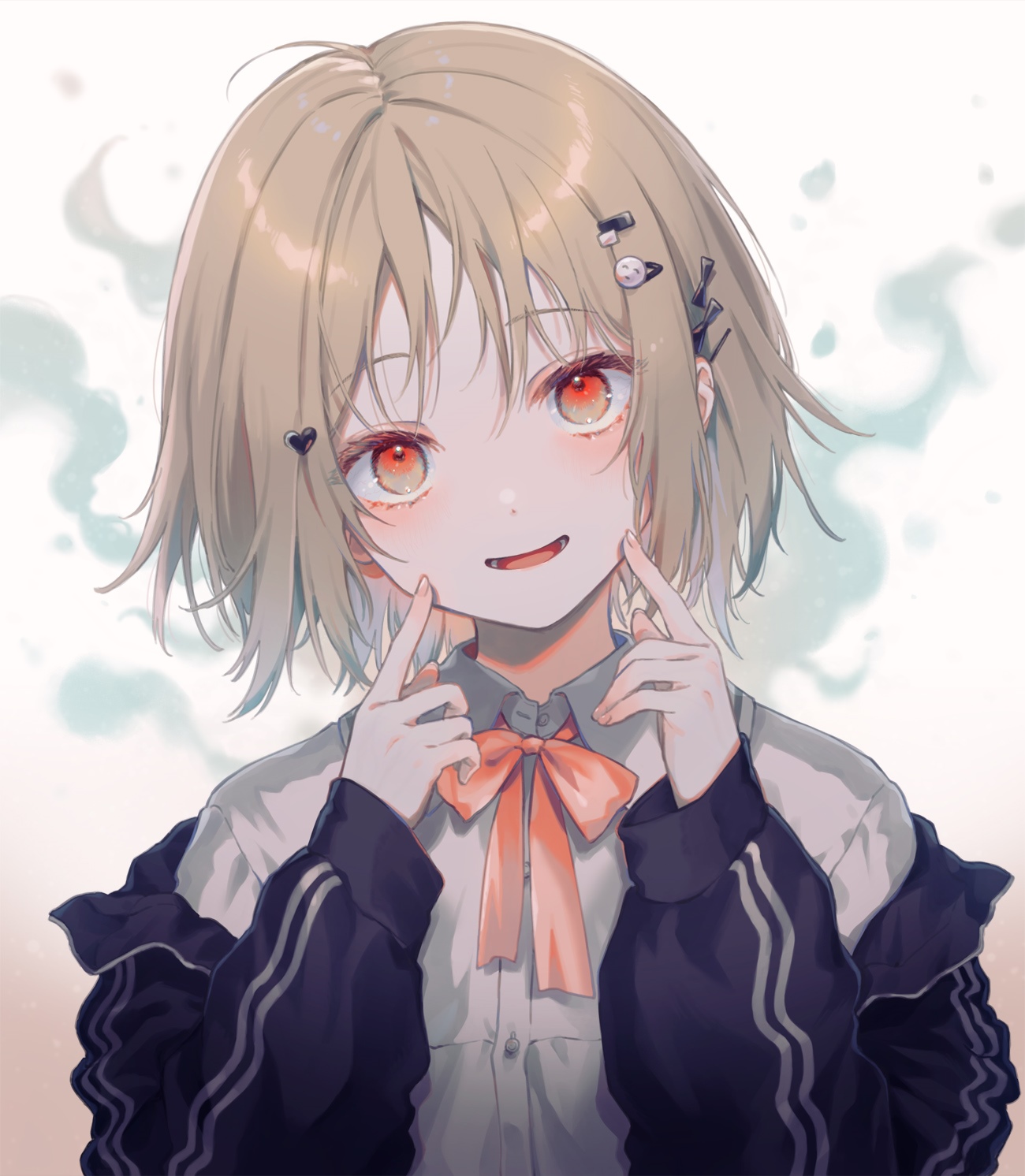 Anime girl with short blonde hair and red eyes HD Phone Wallpaper