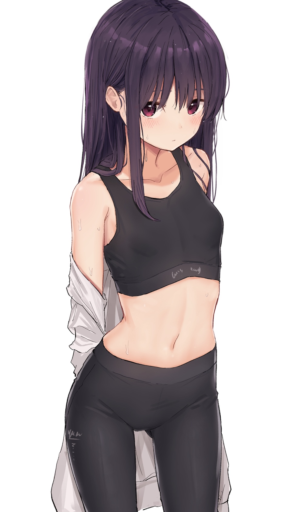 Anime girl in sports bra and leggings HD Phone Wallpaper