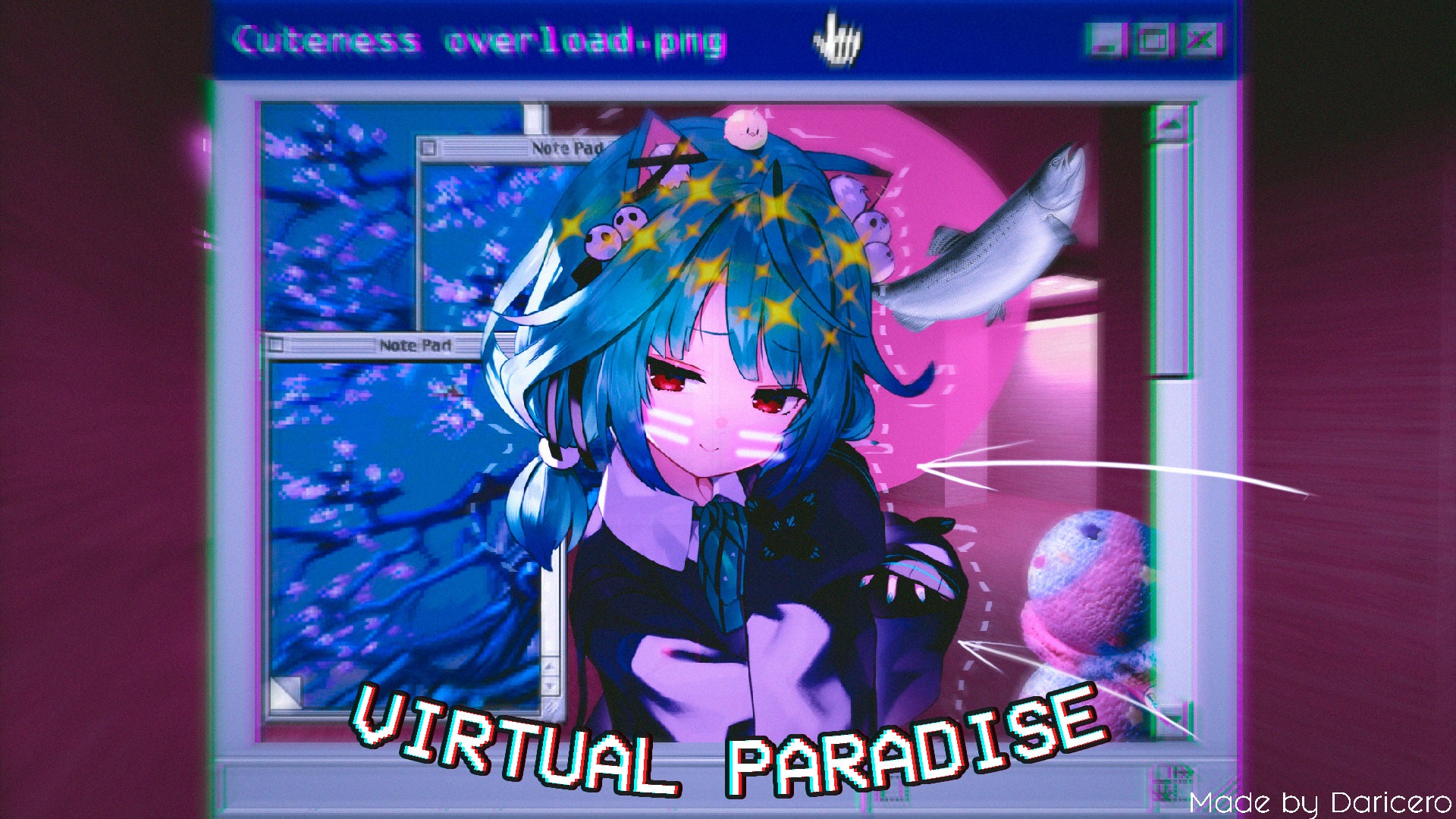 Uruha Rushia in a Virtual Paradise Vaporwave Aesthetic HD Wallpaper