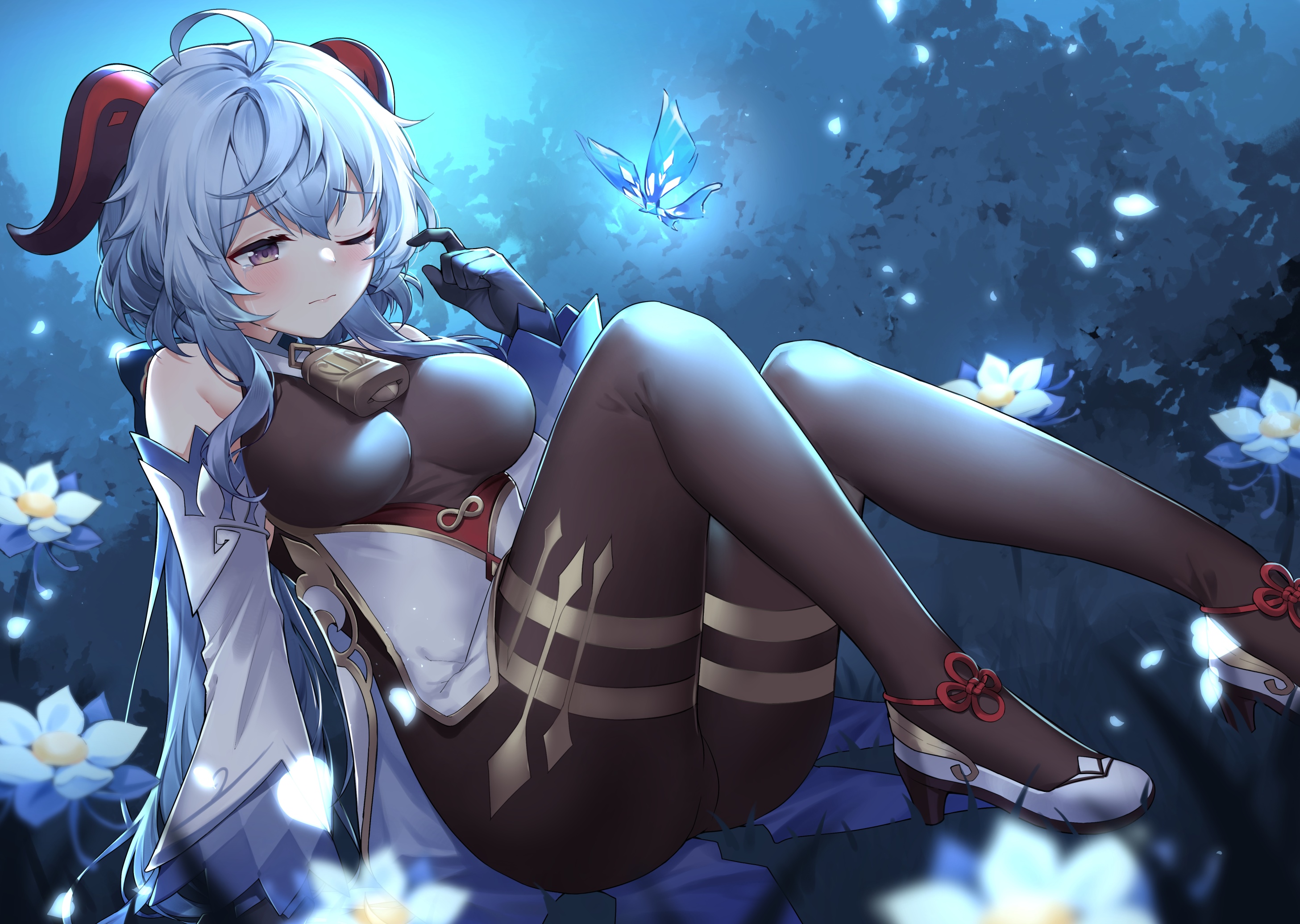 Ganyu from Genshin Impact with a butterfly HD Wallpaper