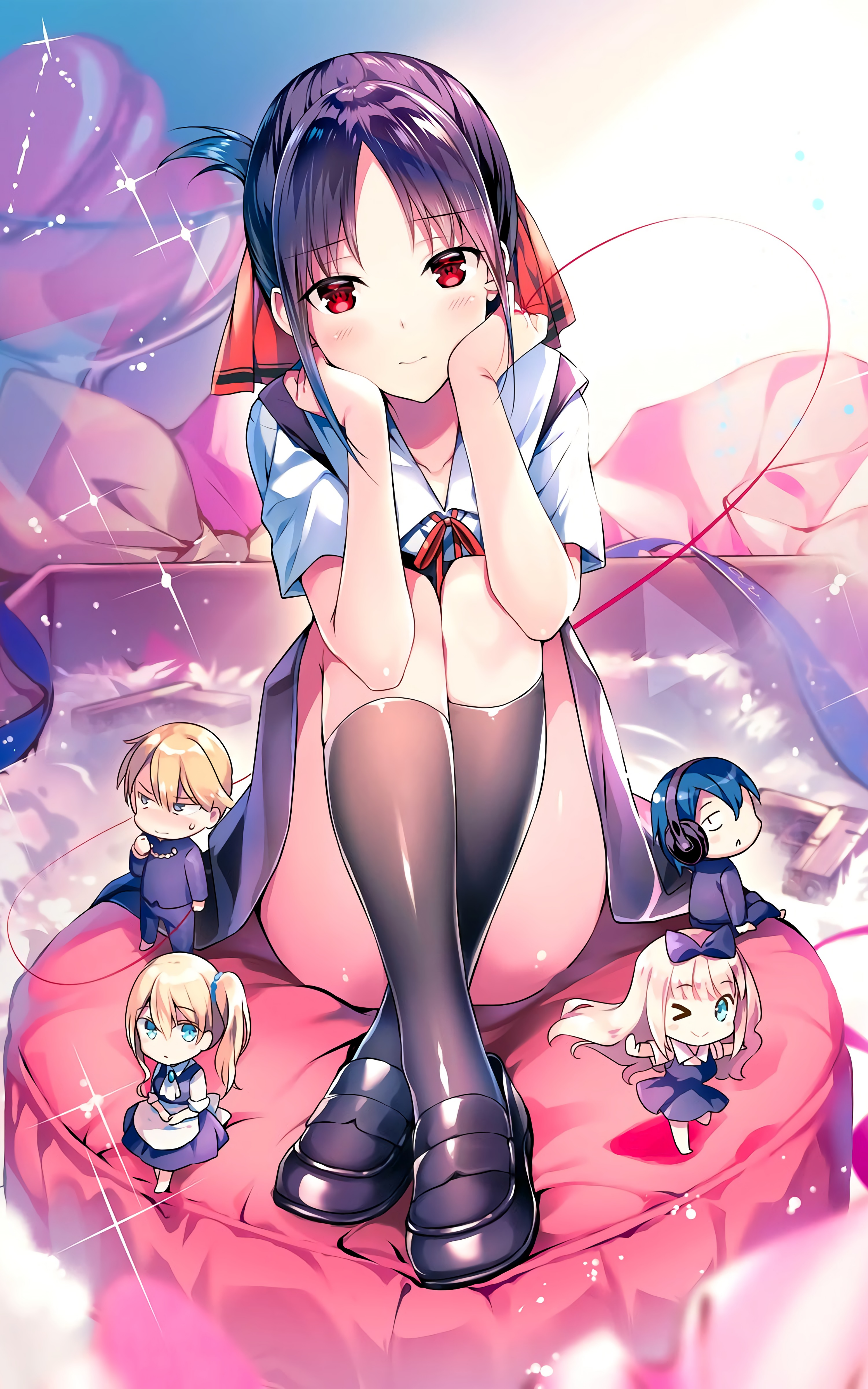 Kaguya Shinomiya and Chibi Characters from Kaguya-Sama: Love is War HD Phone Wallpaper