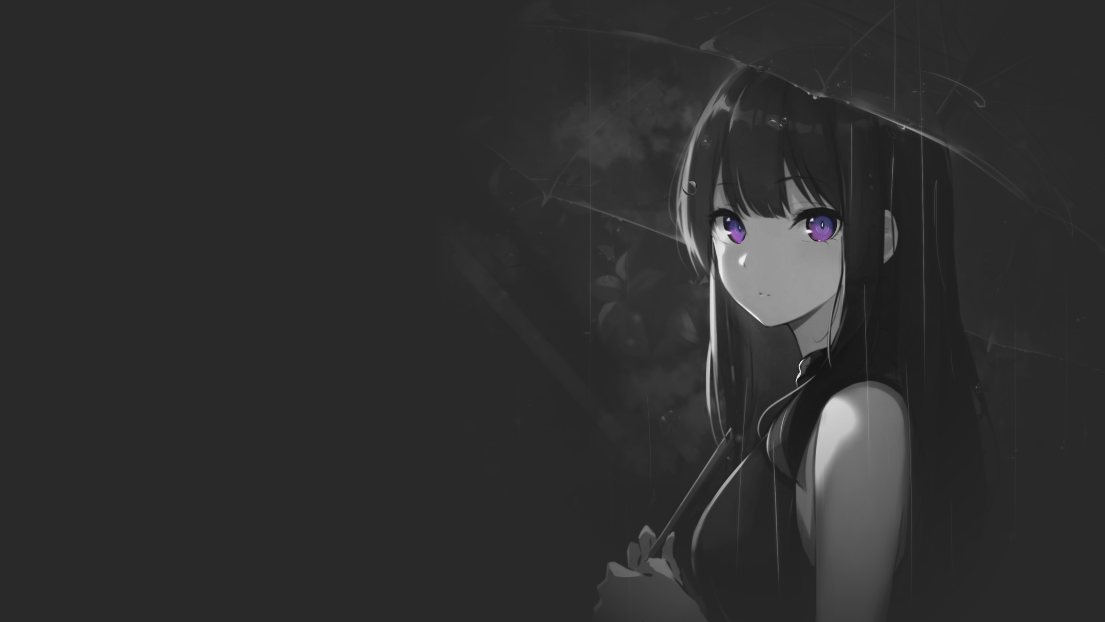 Anime girl with purple eyes under an umbrella HD Wallpaper