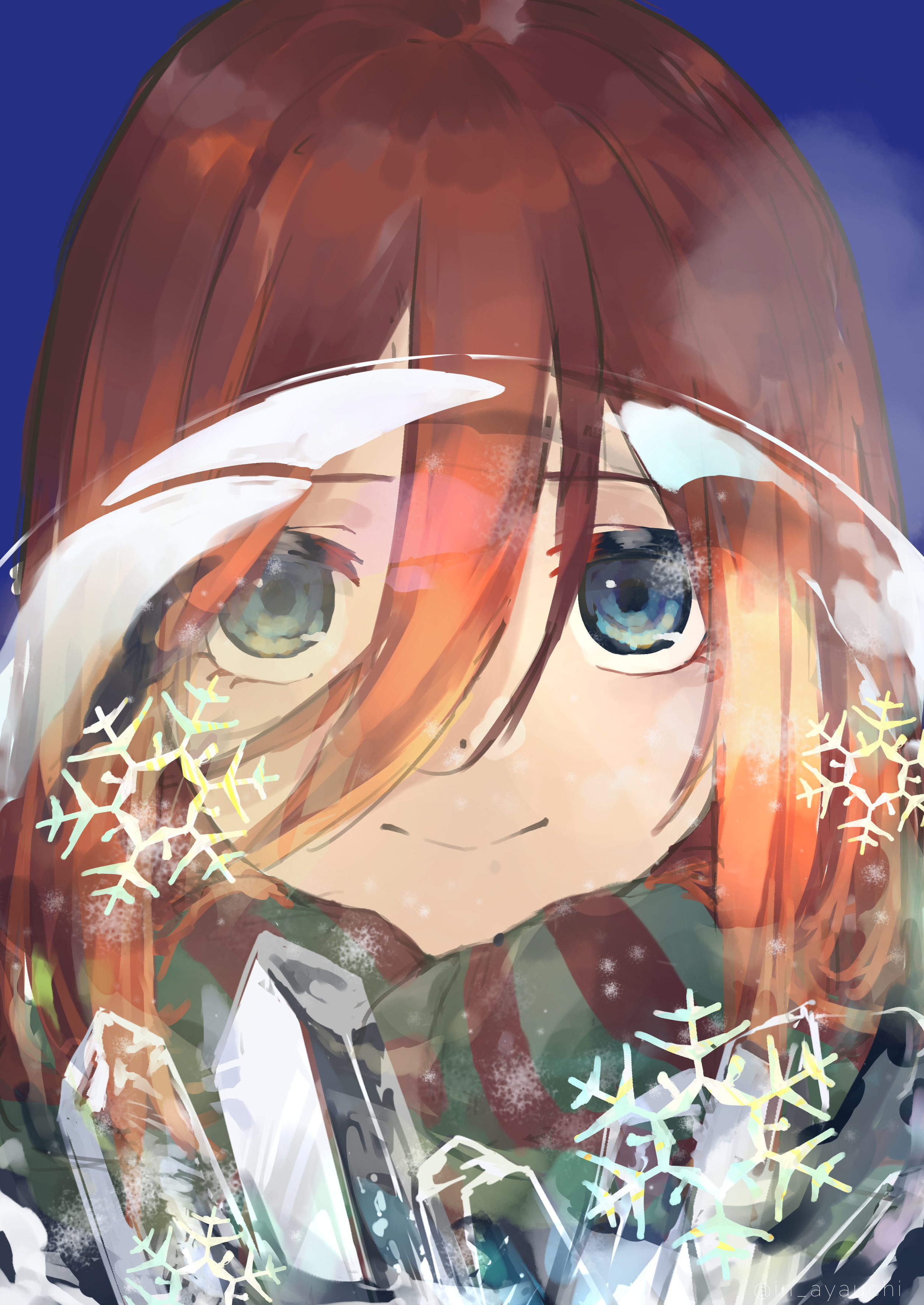 Nakano Miku in a Winter Scene with Snowflakes HD Phone Wallpaper