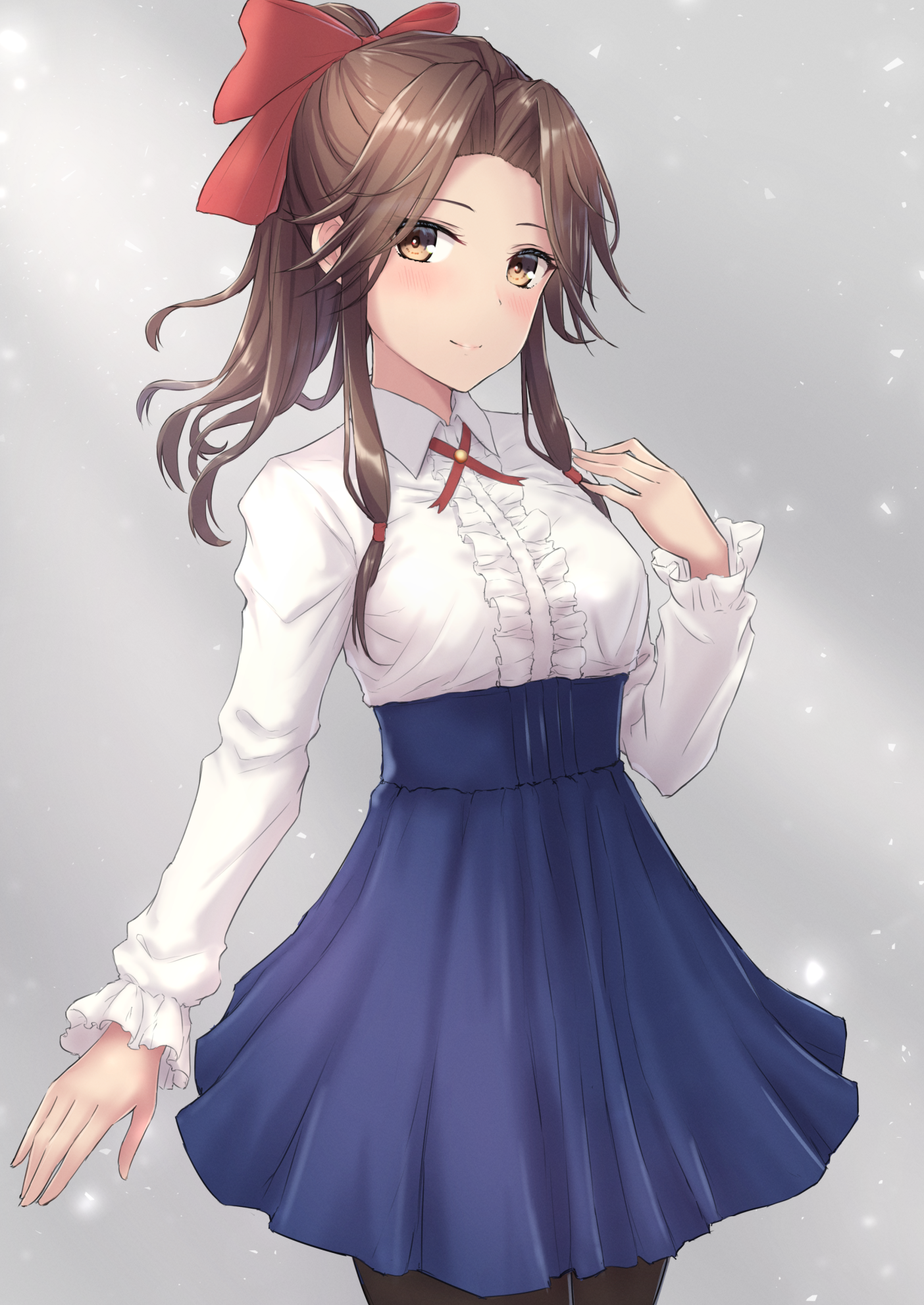 Jintsuu from Kantai Collection with a red bow HD Phone Wallpaper