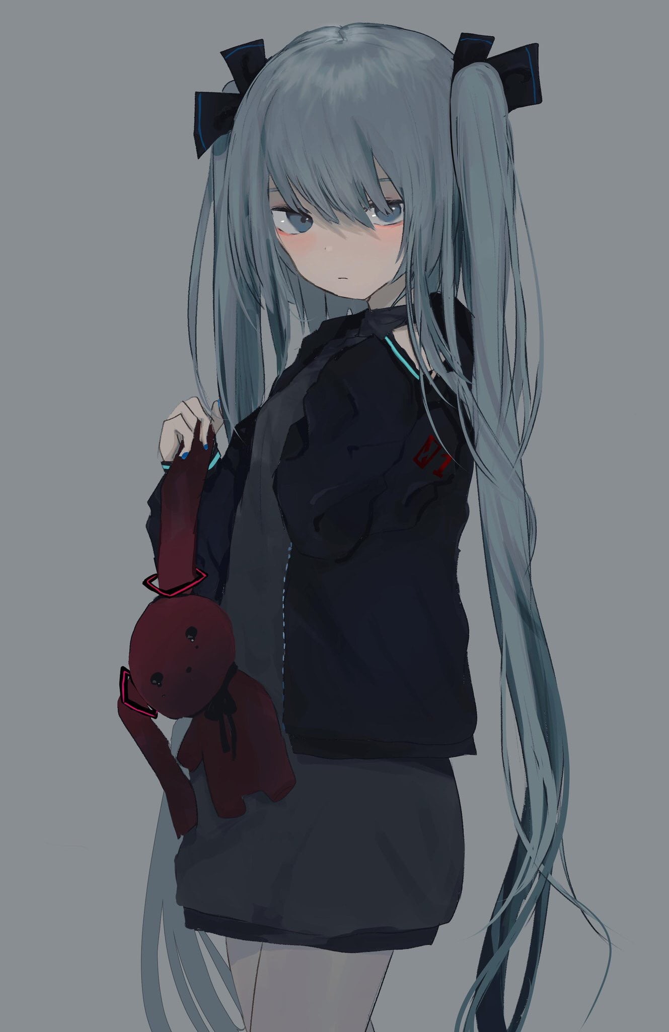 Hatsune Miku holding a red doll HD Phone Wallpaper