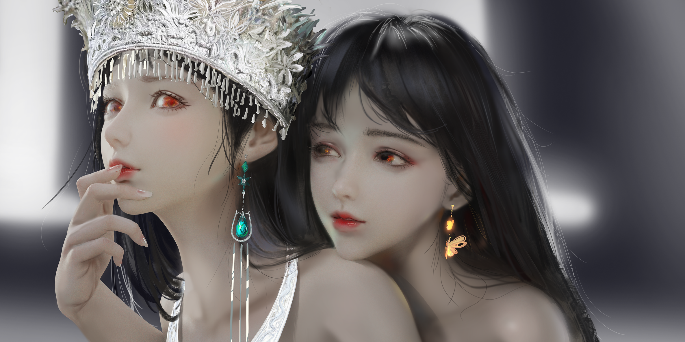 Artwork of two women by Ydiya Kai HD Wallpaper