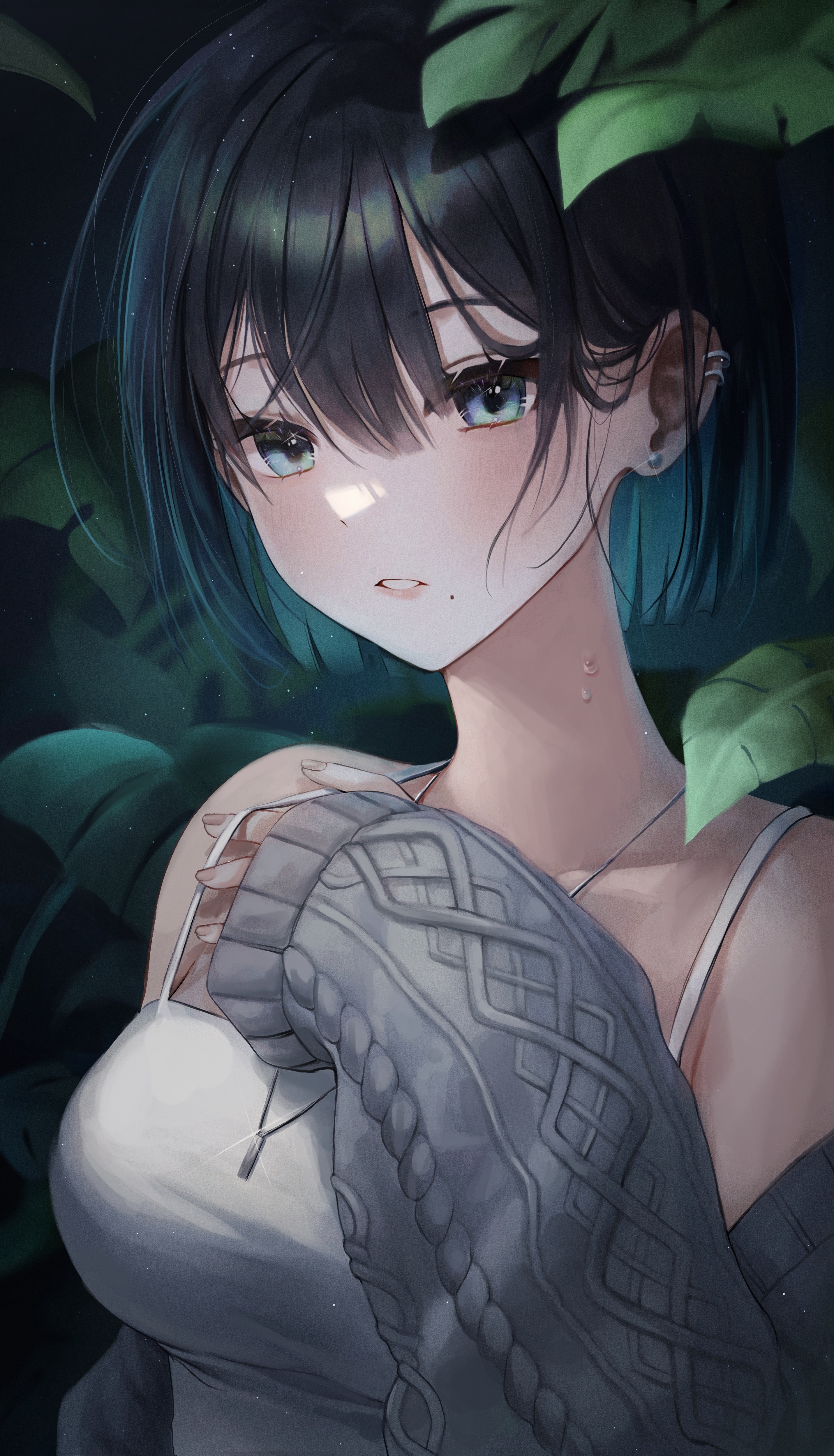 Anime girl with dark hair and green eyes HD Phone Wallpaper