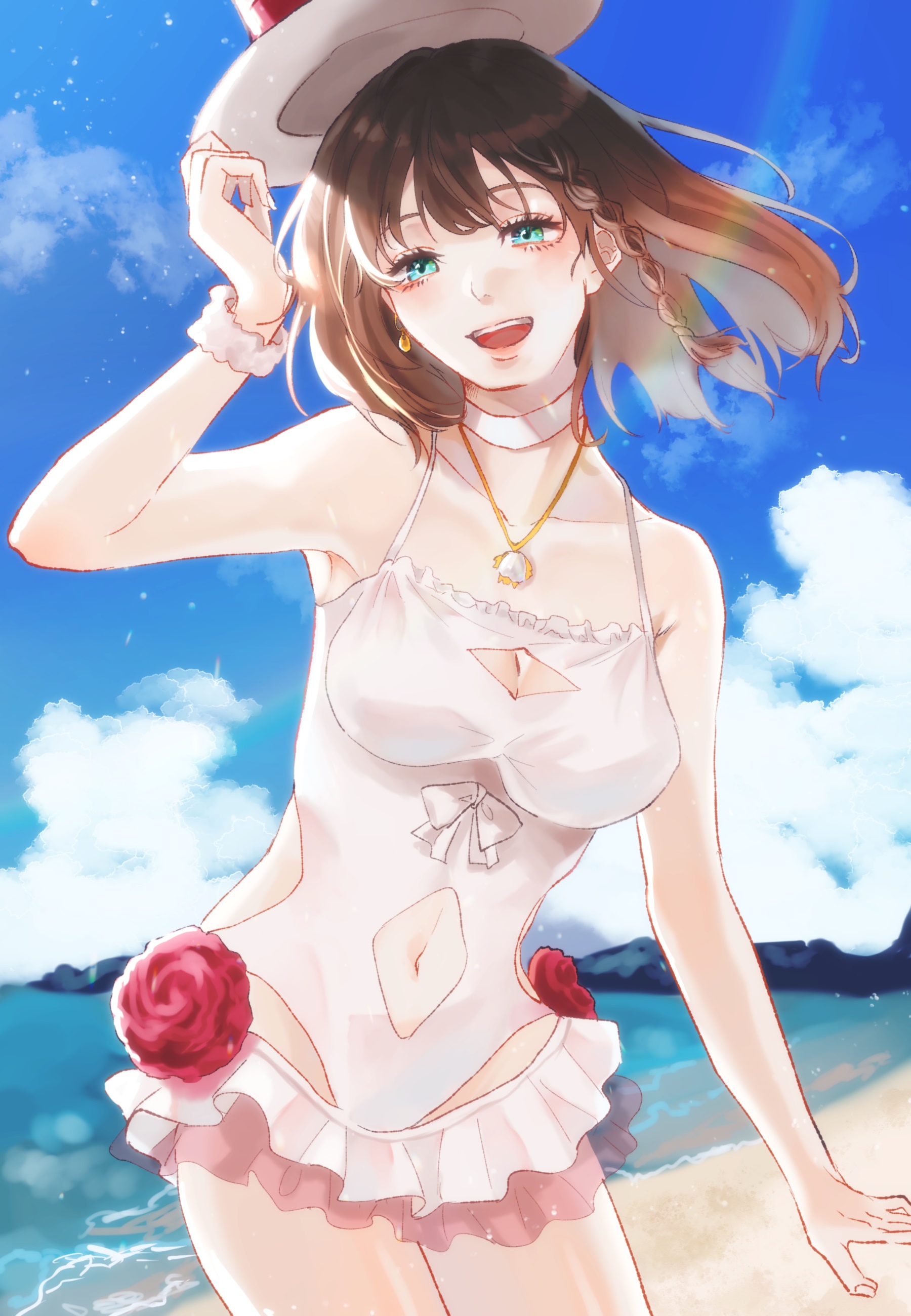 Charlotte Corday in a white swimsuit on a beach HD Phone Wallpaper