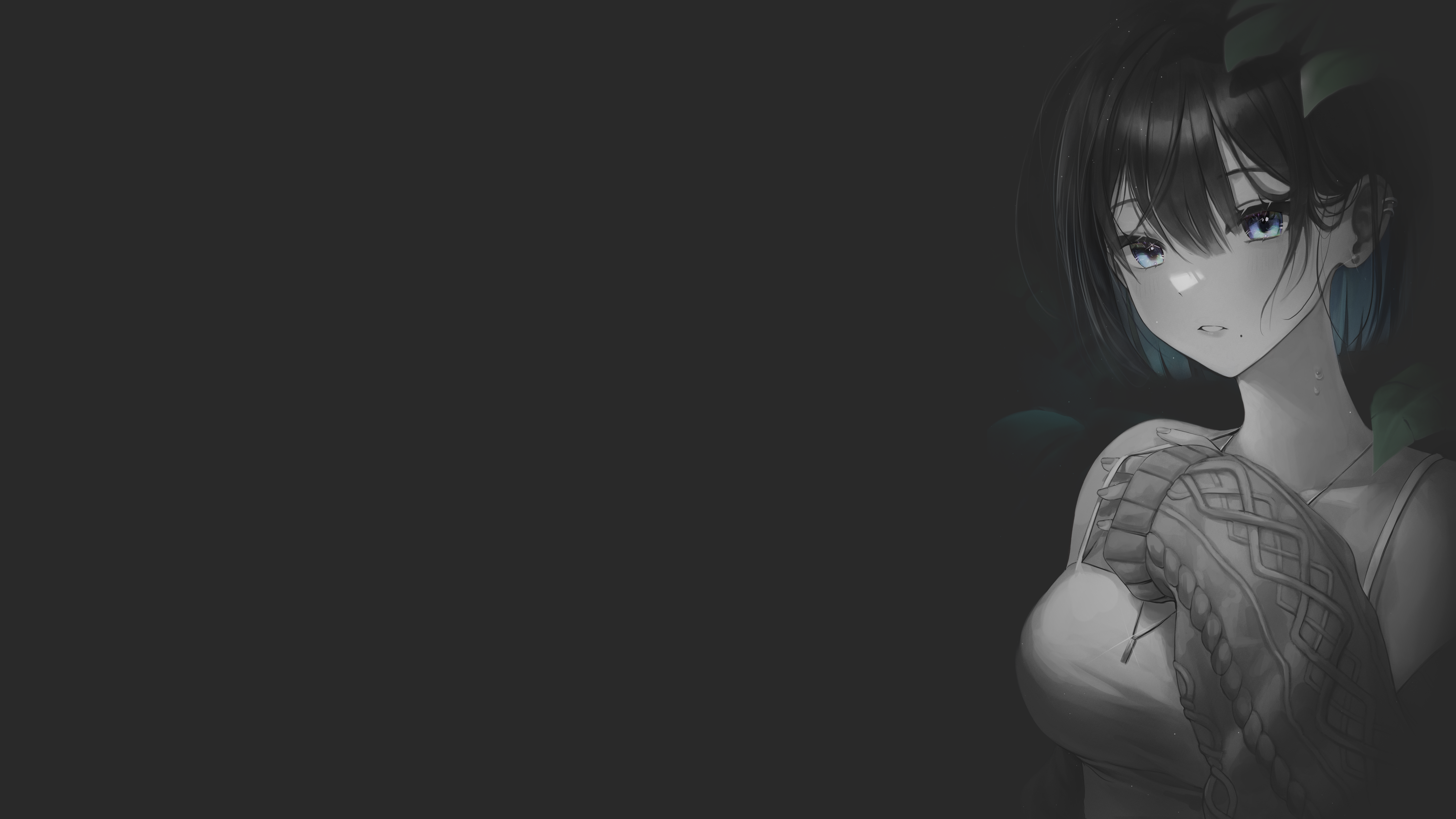 4K monochrome anime girl with blue eyes HD Wallpaper