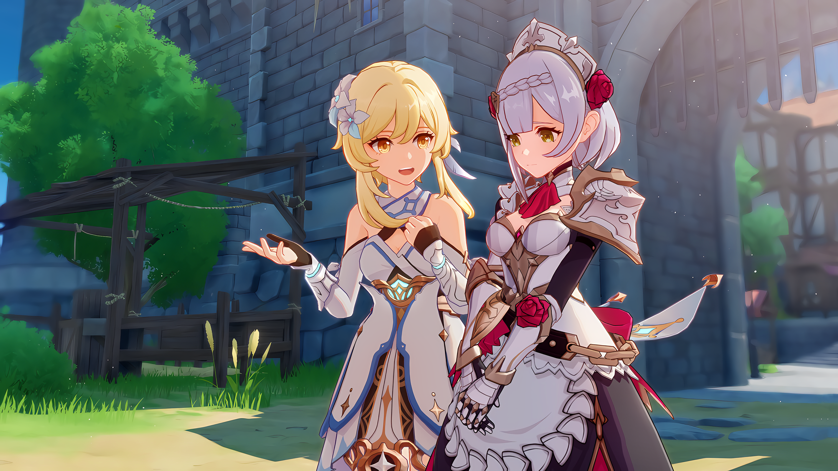 Lumine and Noelle from Genshin Impact HD Wallpaper