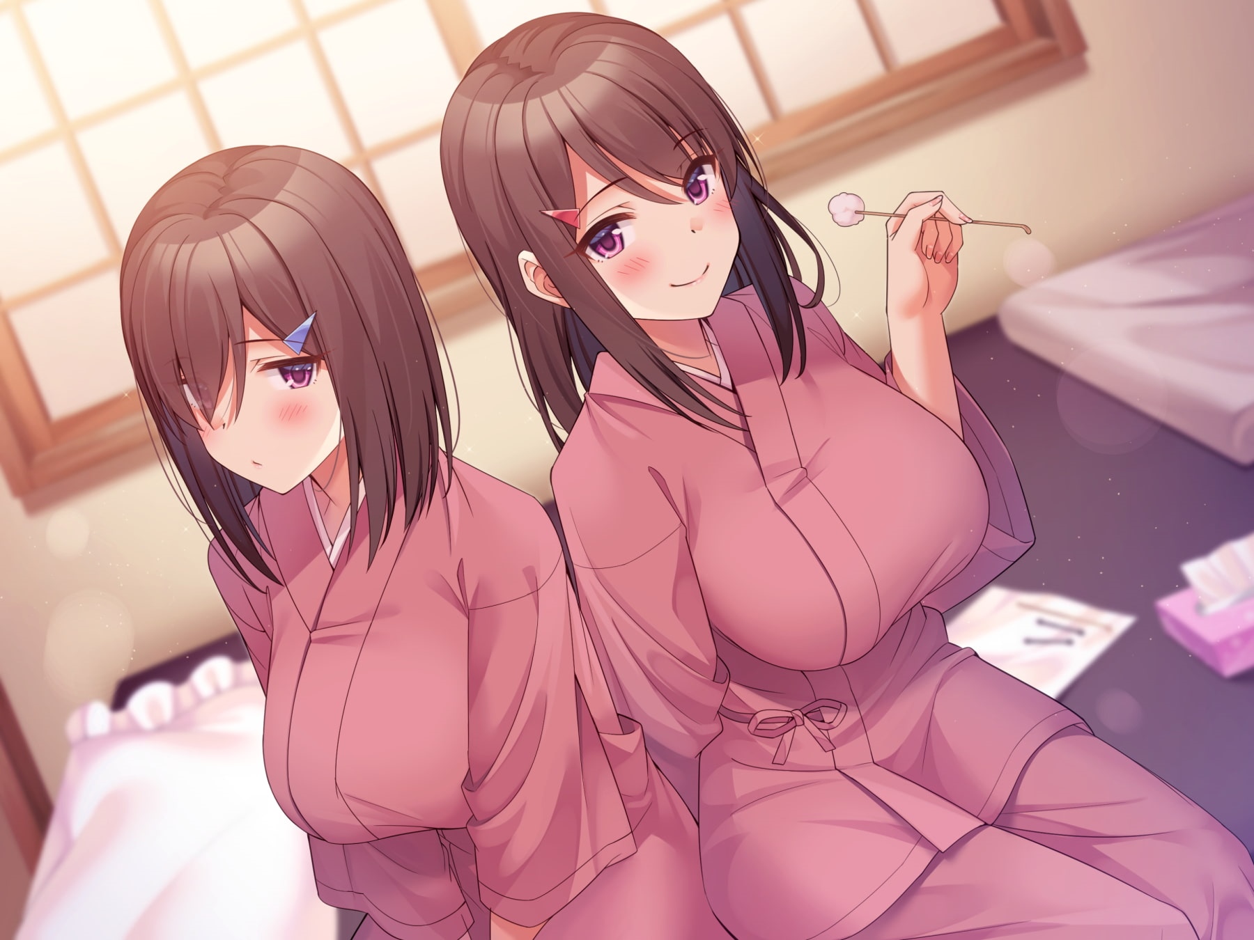 Two anime girls in pink kimonos HD Wallpaper