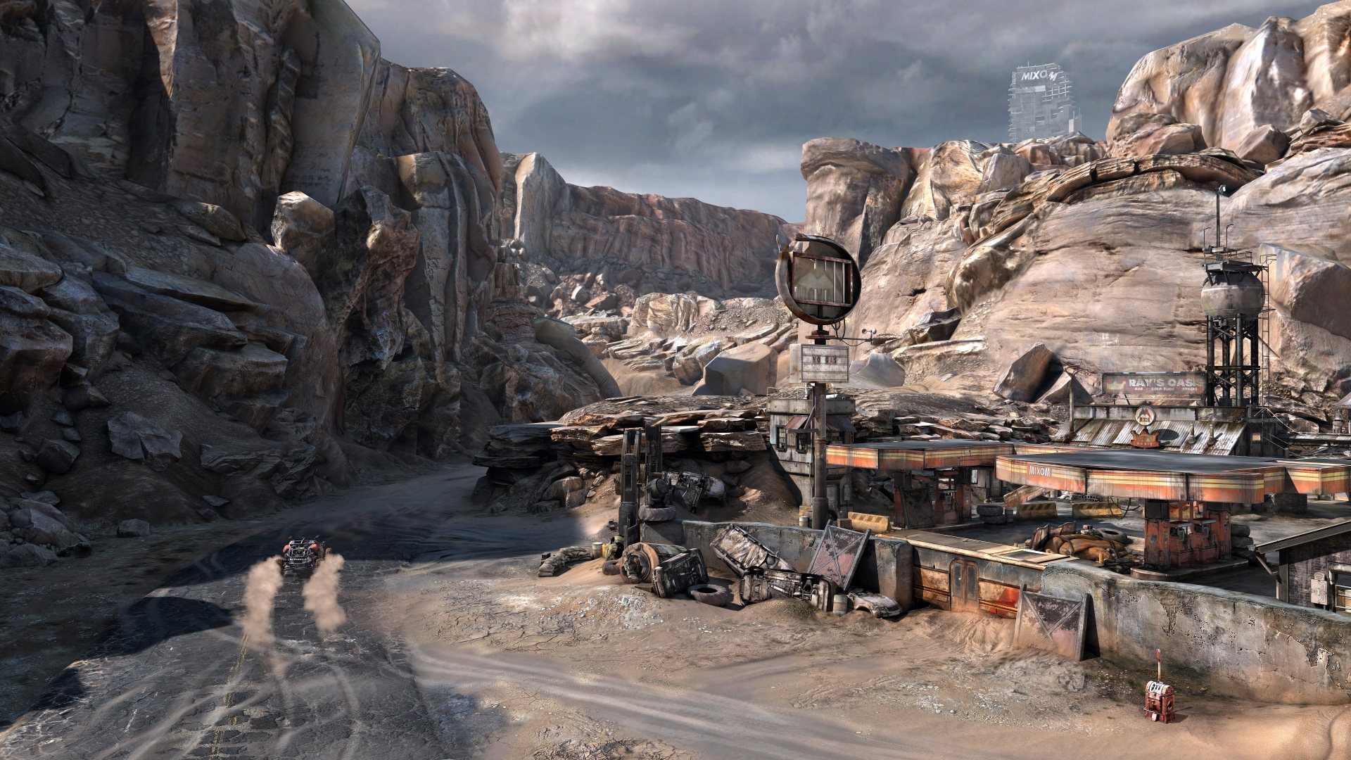 Rage video game wasteland desert racing scene HD Wallpaper
