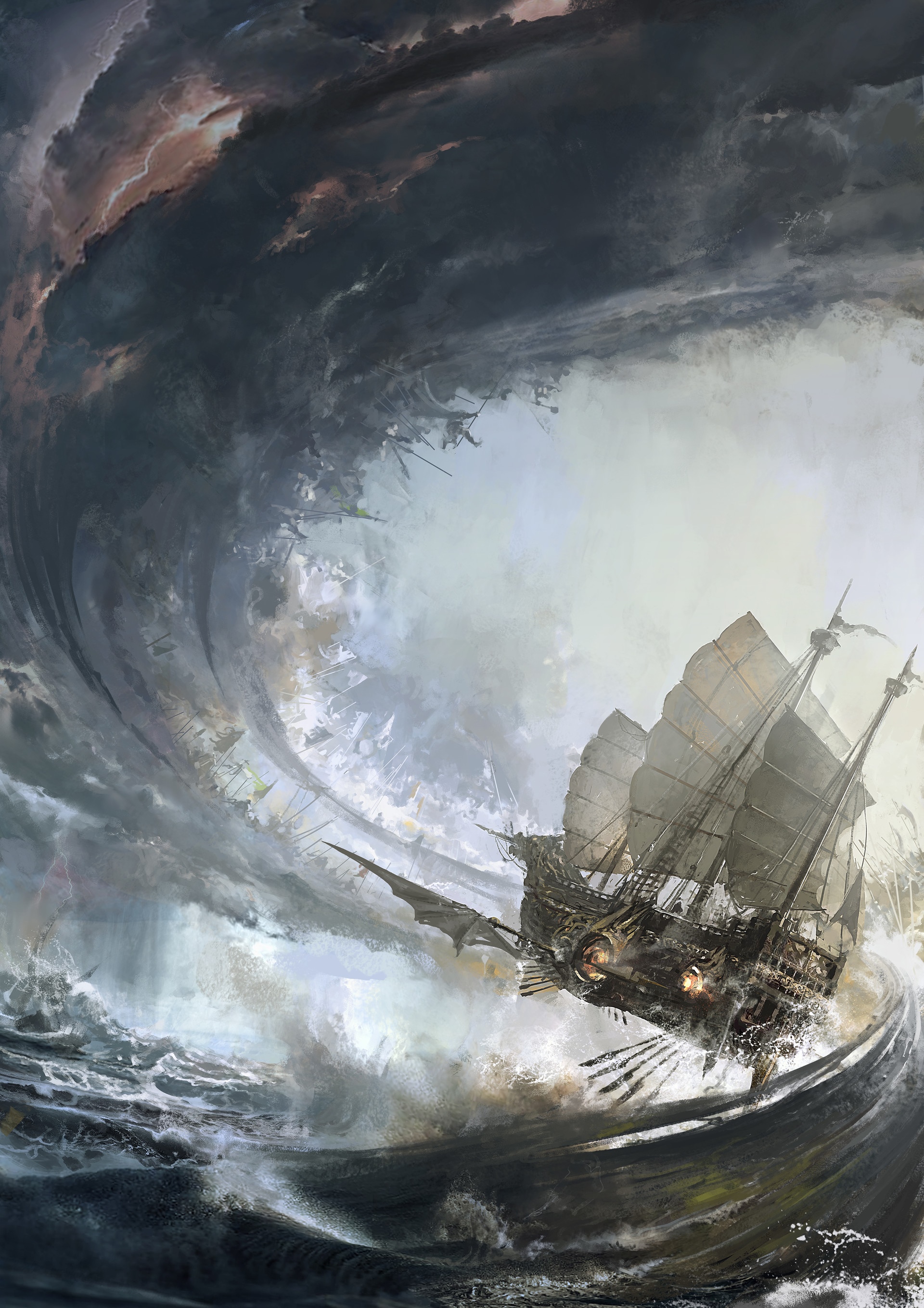 Fantasy art of a ship in a storm with waves HD Phone Wallpaper