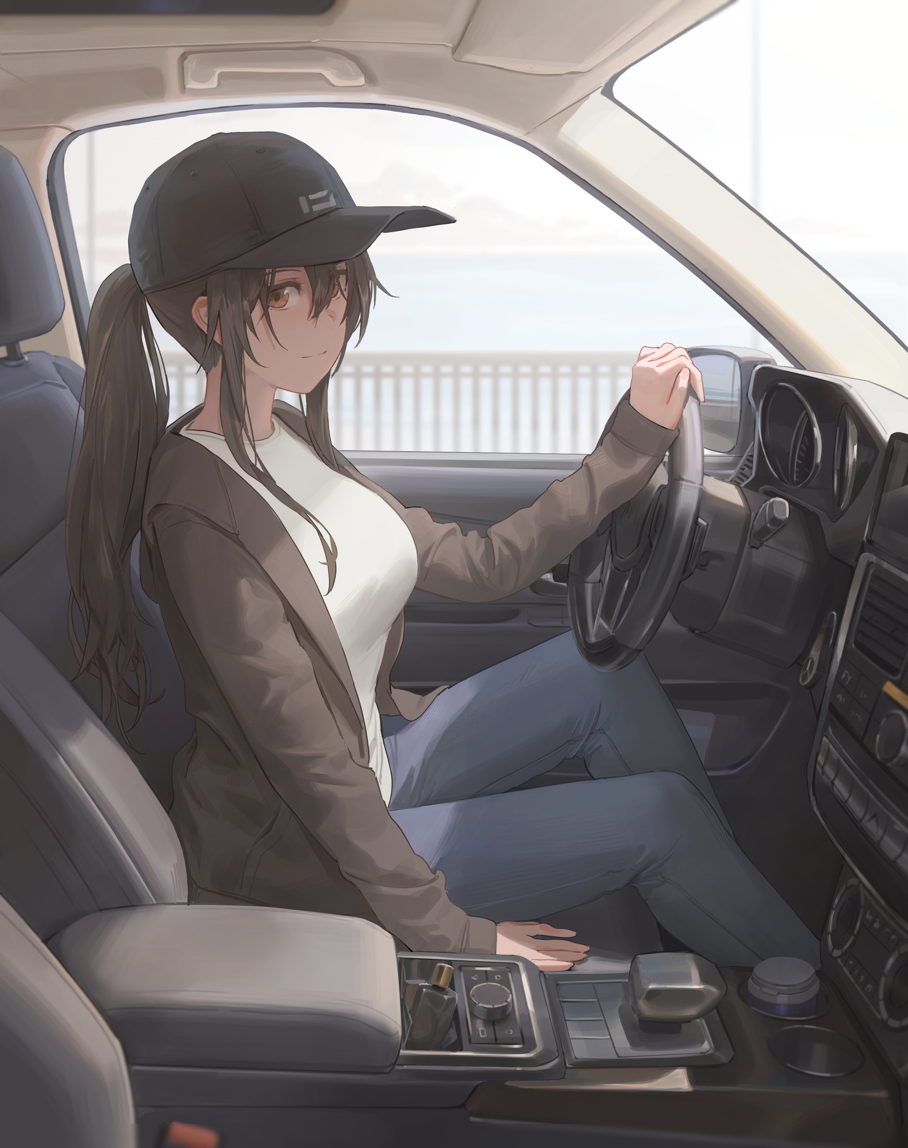 Woman wearing a baseball cap driving a car HD Phone Wallpaper