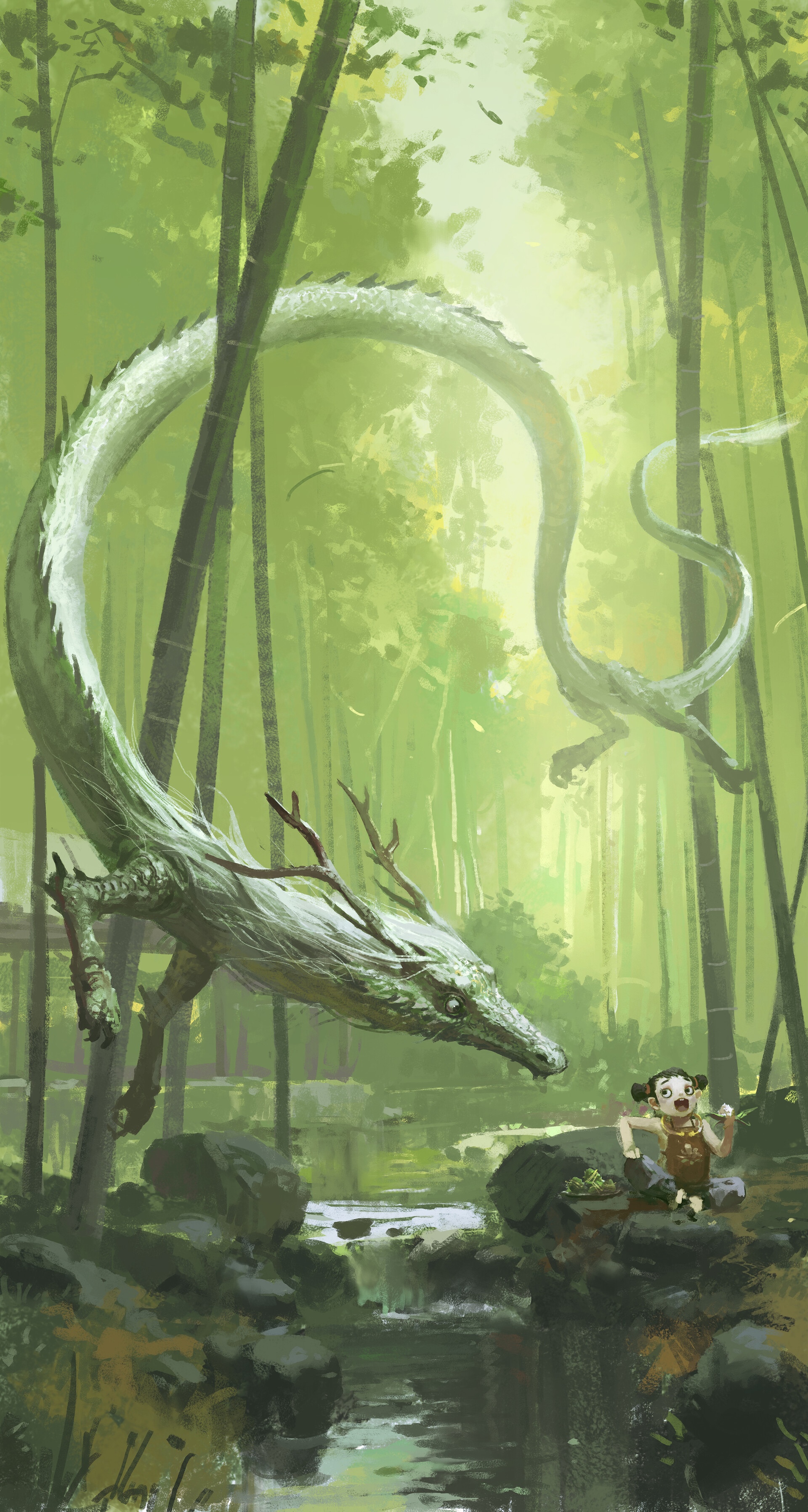 Nezha and a Chinese Dragon in a Bamboo Forest HD Phone Wallpaper