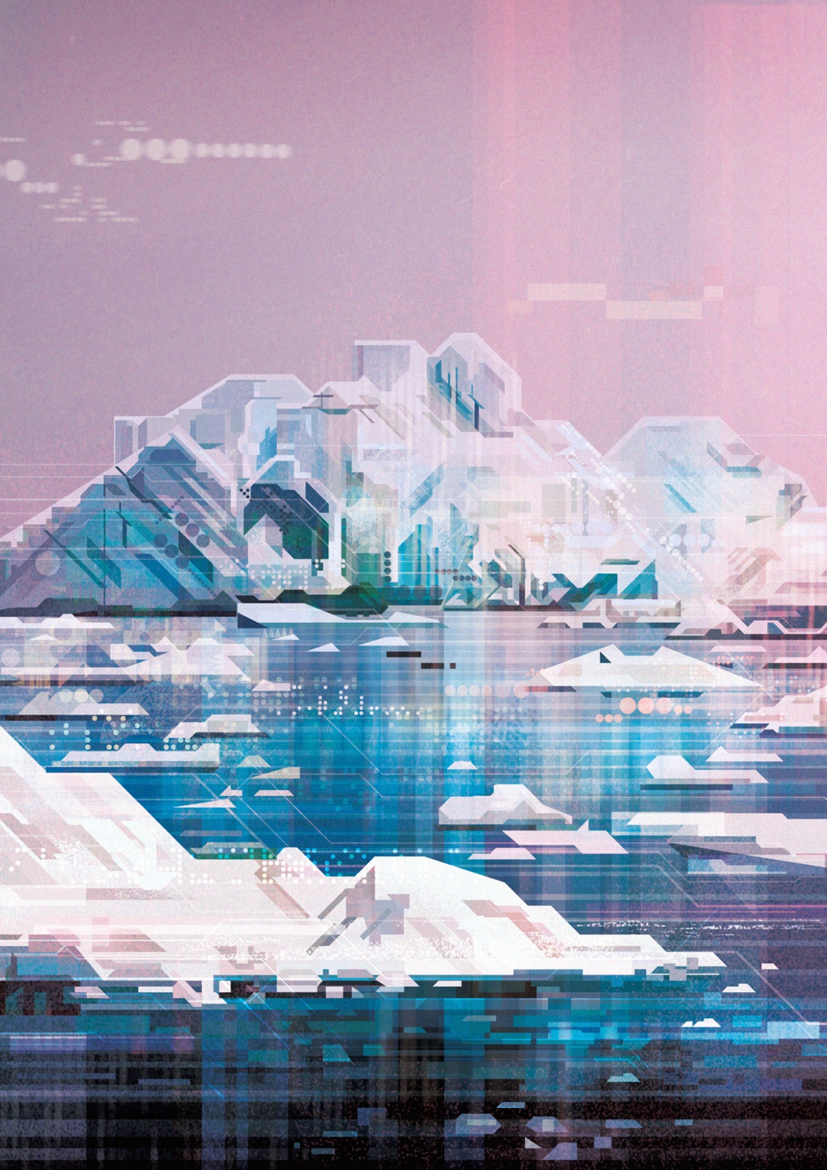 Digital art of abstract mountains and water by James Gilleard HD Phone Wallpaper
