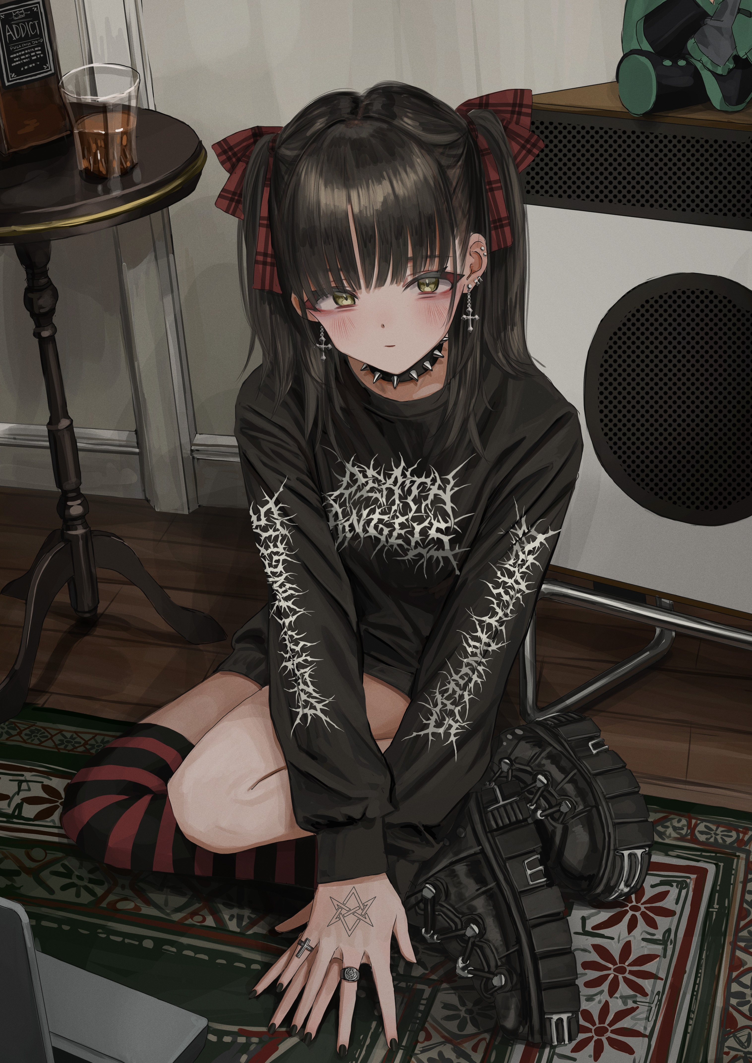 Anime girl with pigtails and gothic attire HD Phone Wallpaper