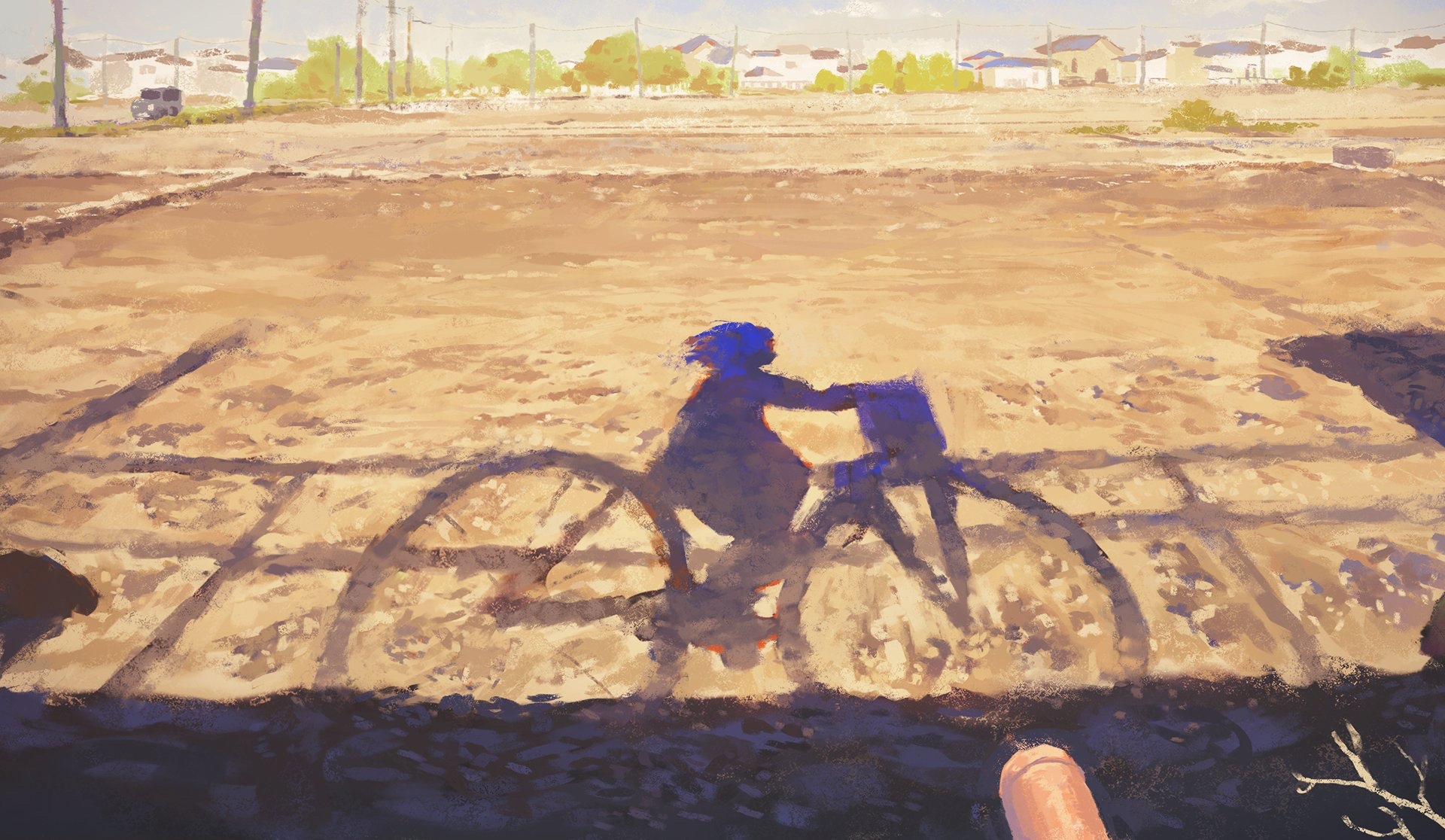 Girl riding a bicycle casting a shadow HD Wallpaper