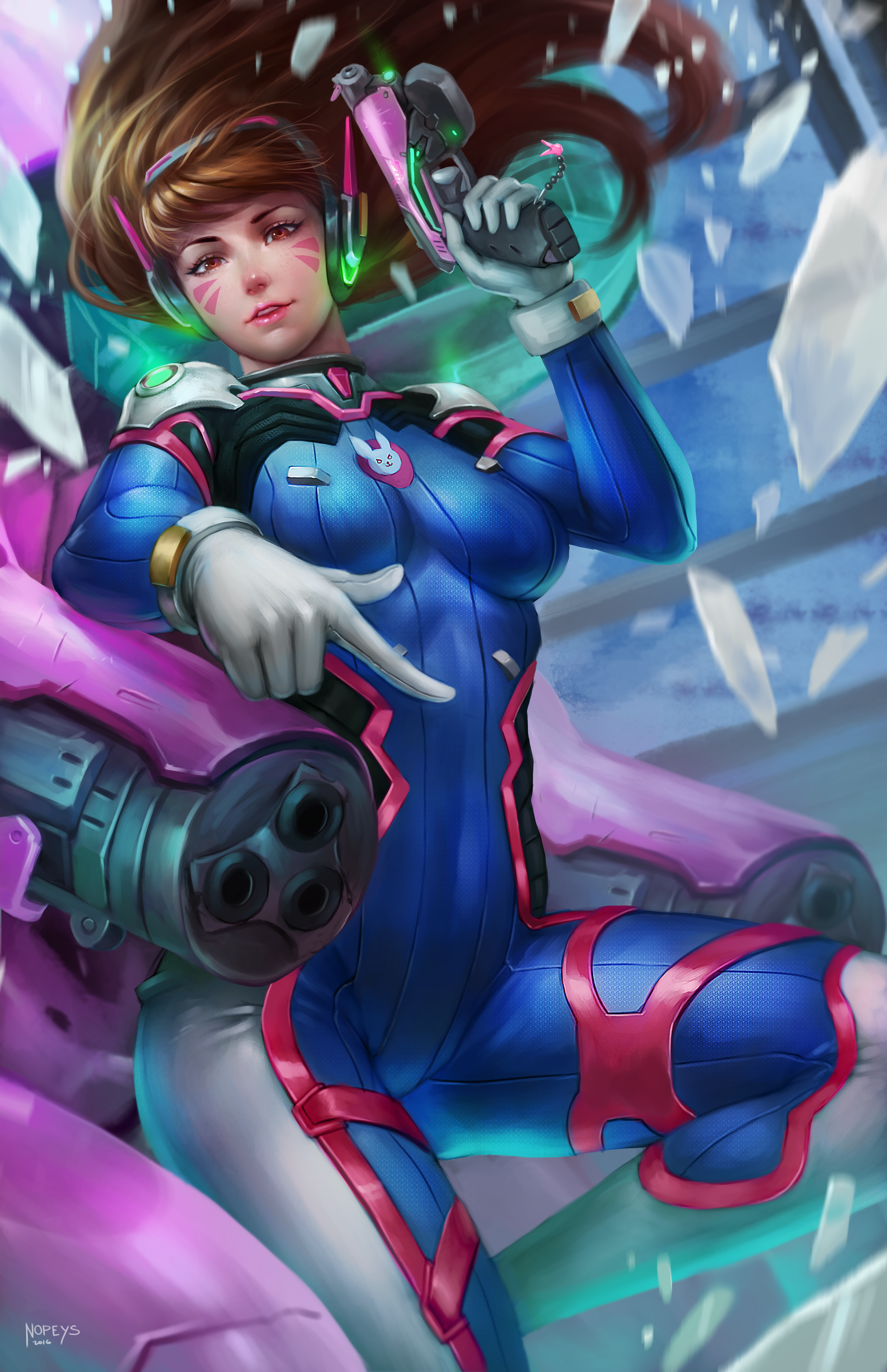 D.Va from Overwatch holding a pink gun HD Phone Wallpaper