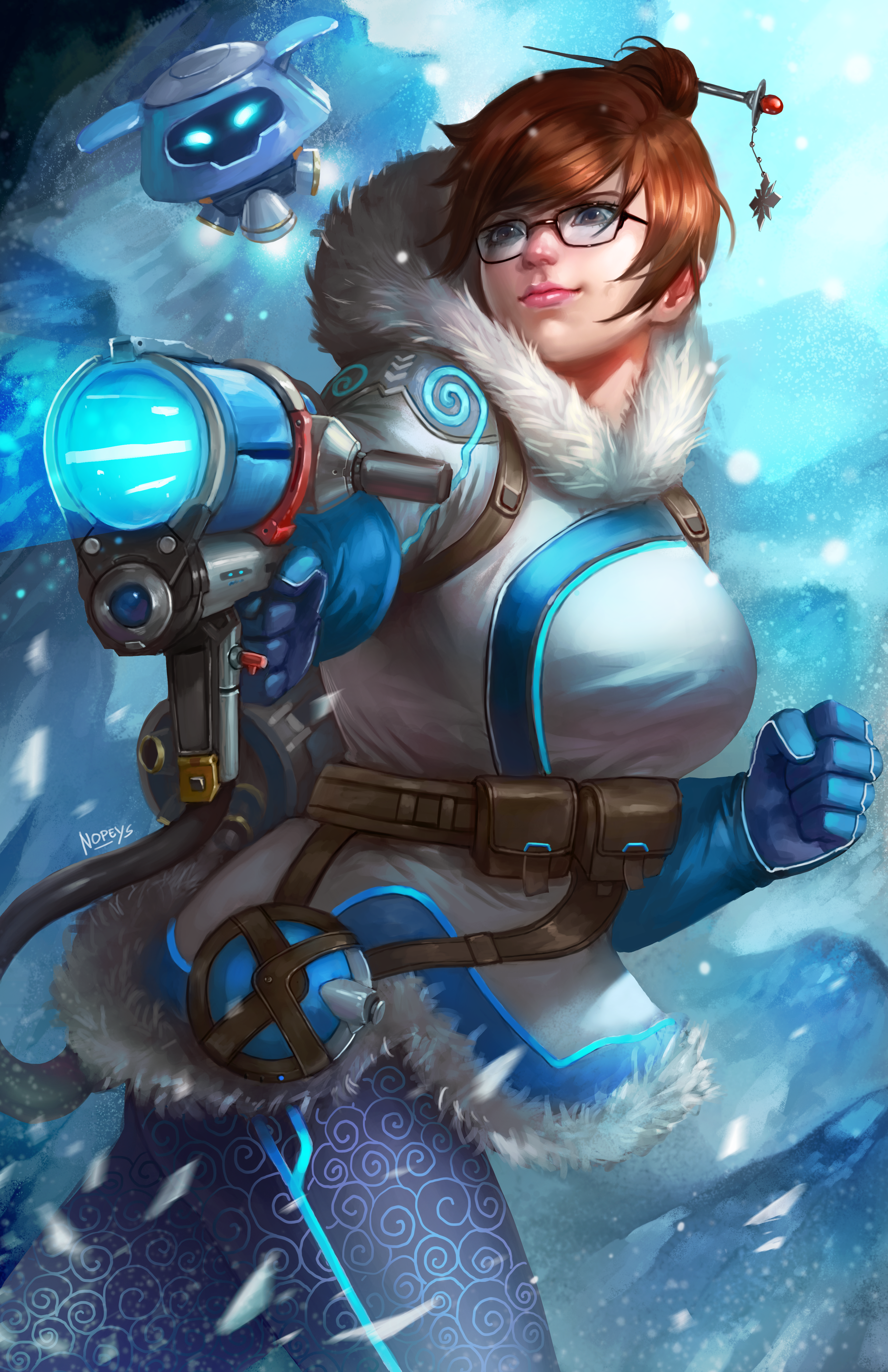 Mei and Snowball fan art from Overwatch HD Phone Wallpaper