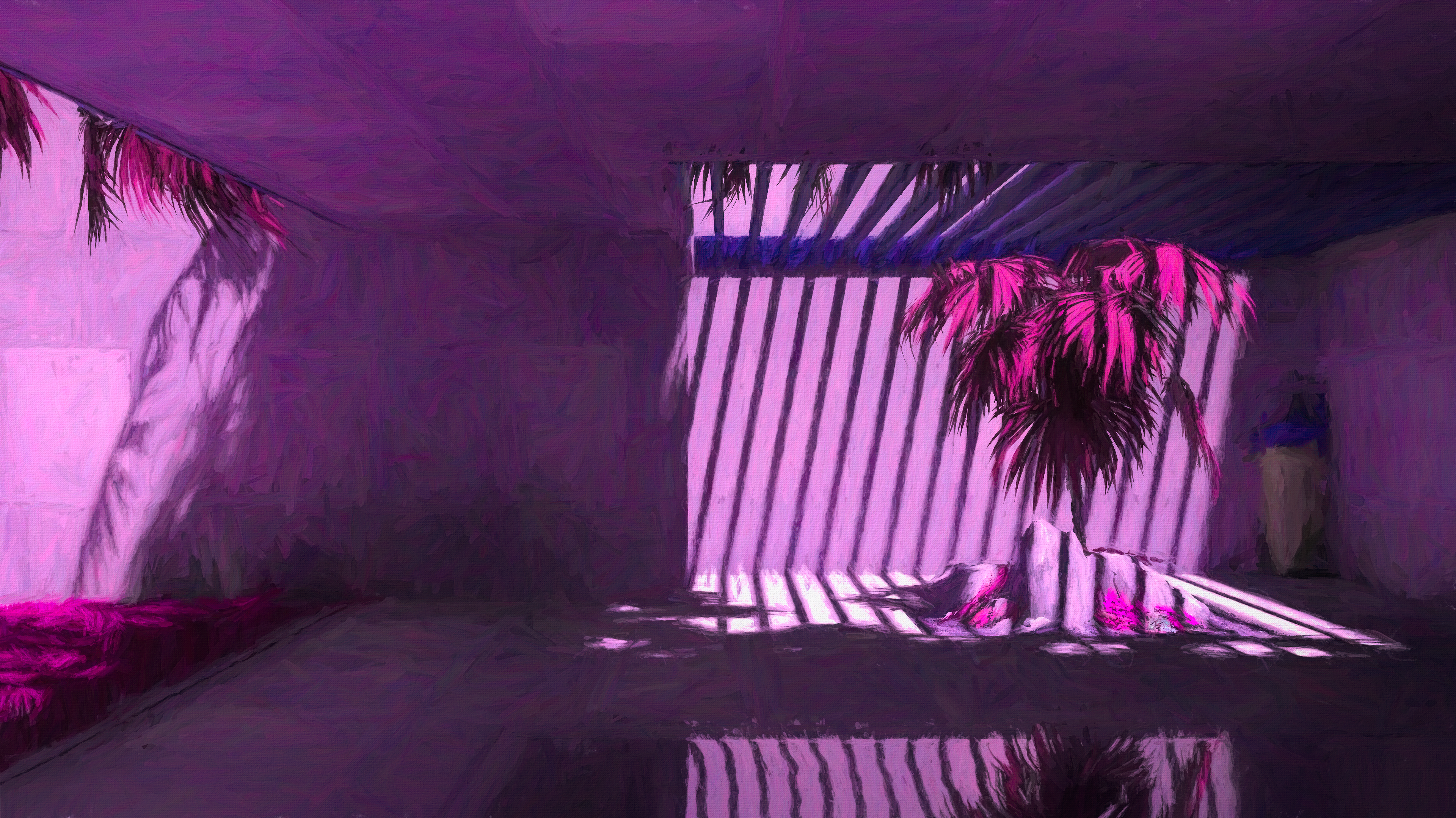 4K pink palm trees with shadows HD Wallpaper