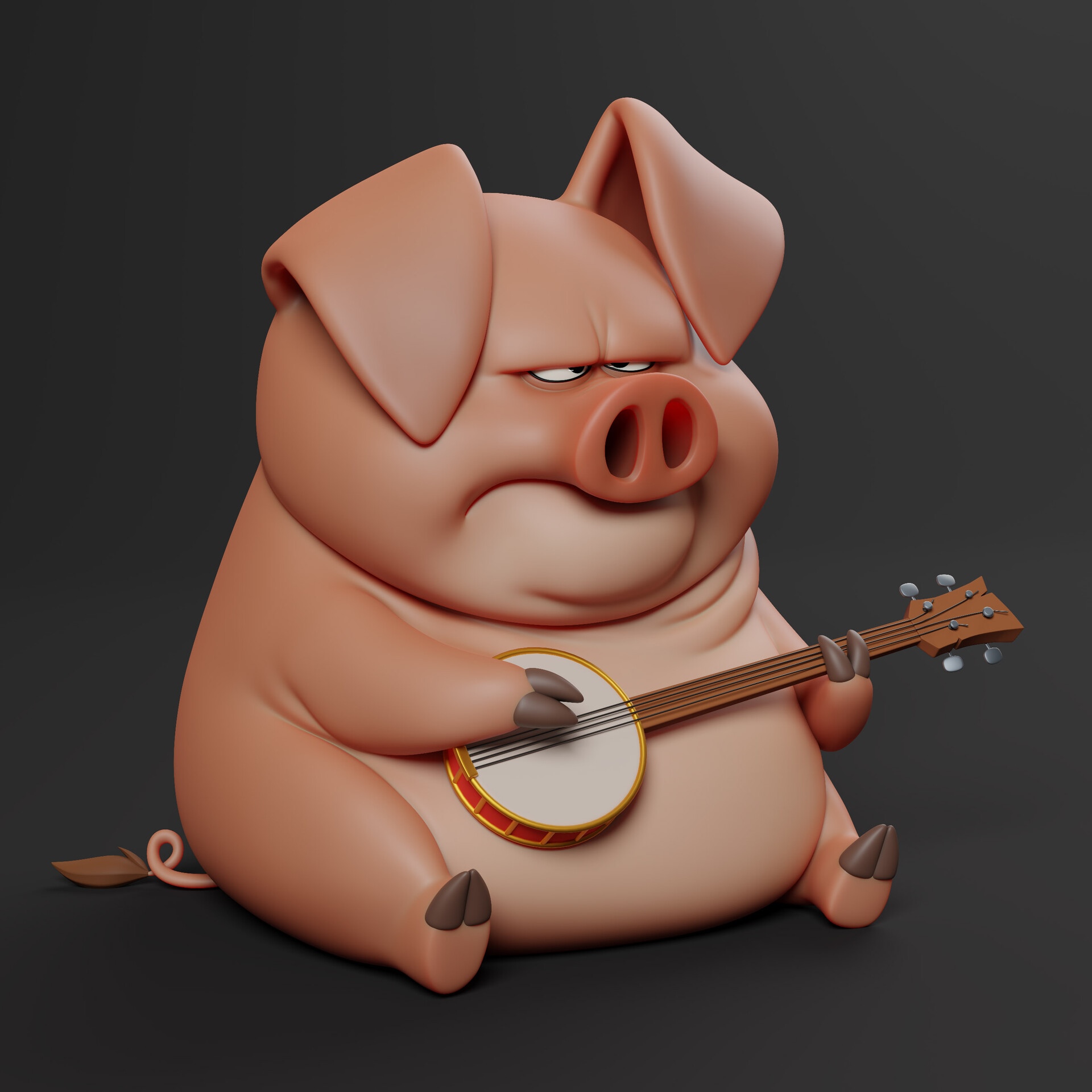 Cartoon pig playing a banjo HD Wallpaper